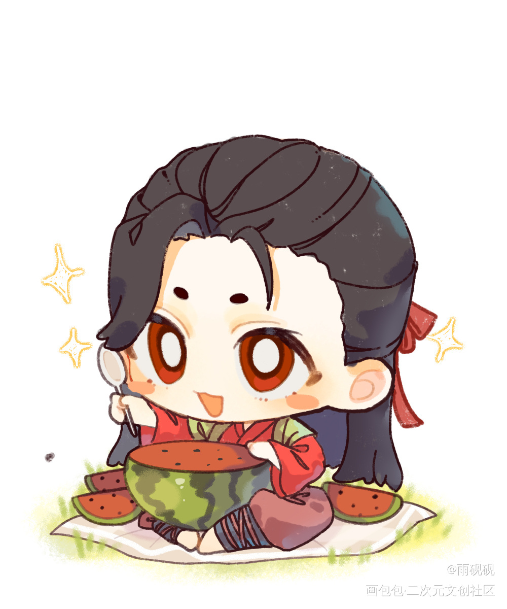 小温邀请你吃西瓜🍉_天涯客绘画作品