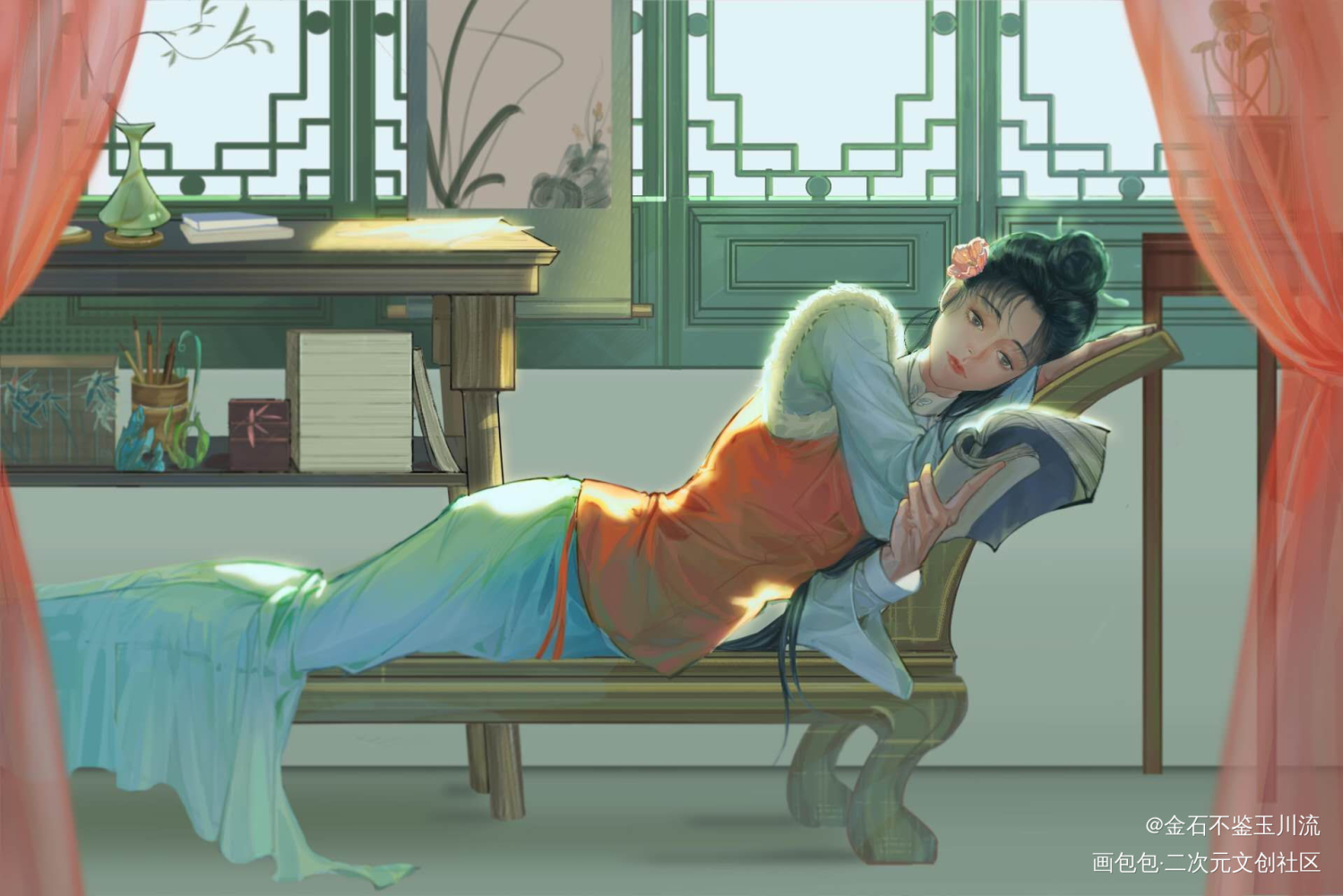 黛玉_红楼梦彩色漫画板绘涂绘画作品