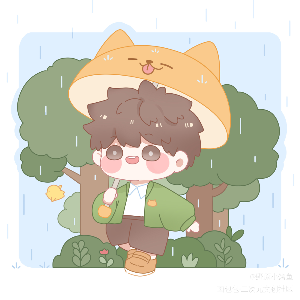 雨和小狗_盗墓笔记吴邪Q版绘画作品
