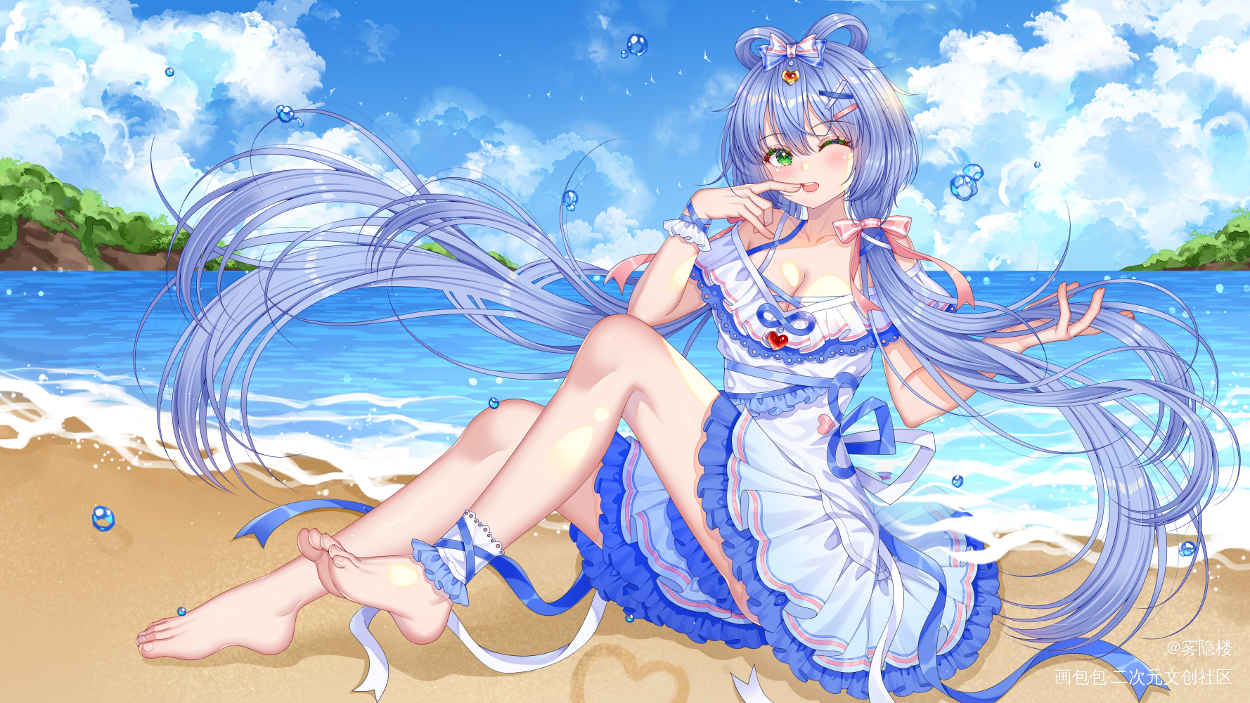 天依生日快乐！_洛天依萌日系海边绘画作品
