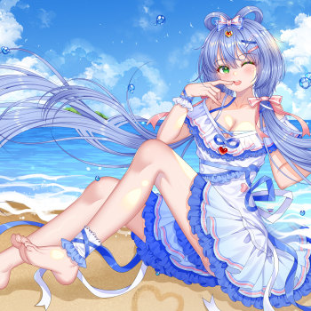 洛天依萌日系海边绘画作品