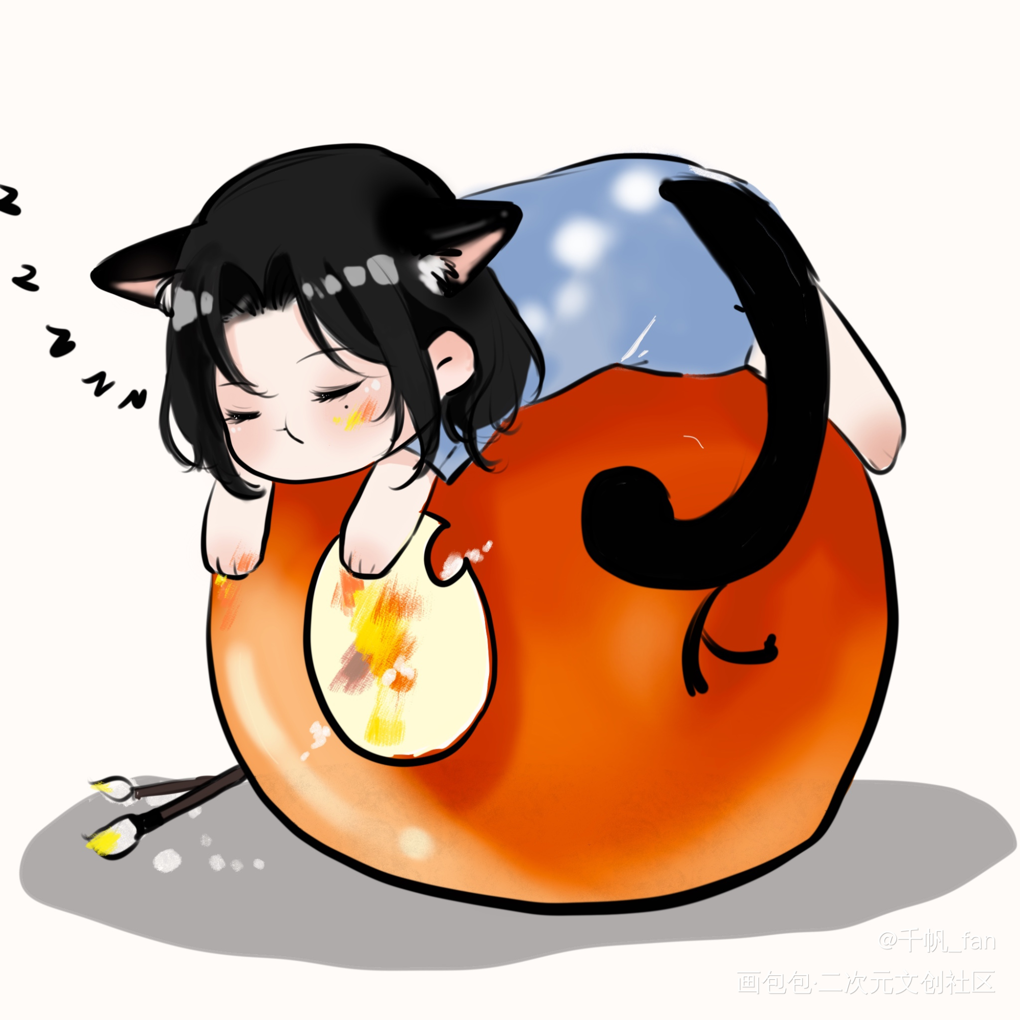 睡觉舟舟_南舟板绘涂Q版万诱引力骑鲸南去procreate绘画作品