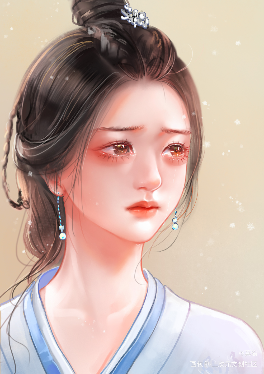 来画一个赵露思嫋嫋绝美落泪_程少商赵露思古风人物古风头像插画星汉灿烂古风插画头像约稿绘画绘画作品