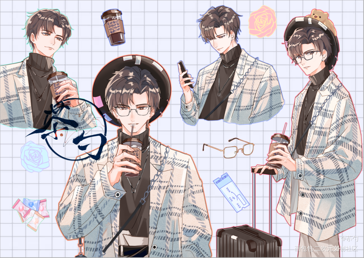 摸鱼页_我只喜欢你的人设自习周自珩夏习清摸鱼页平涂约稿绘画作品