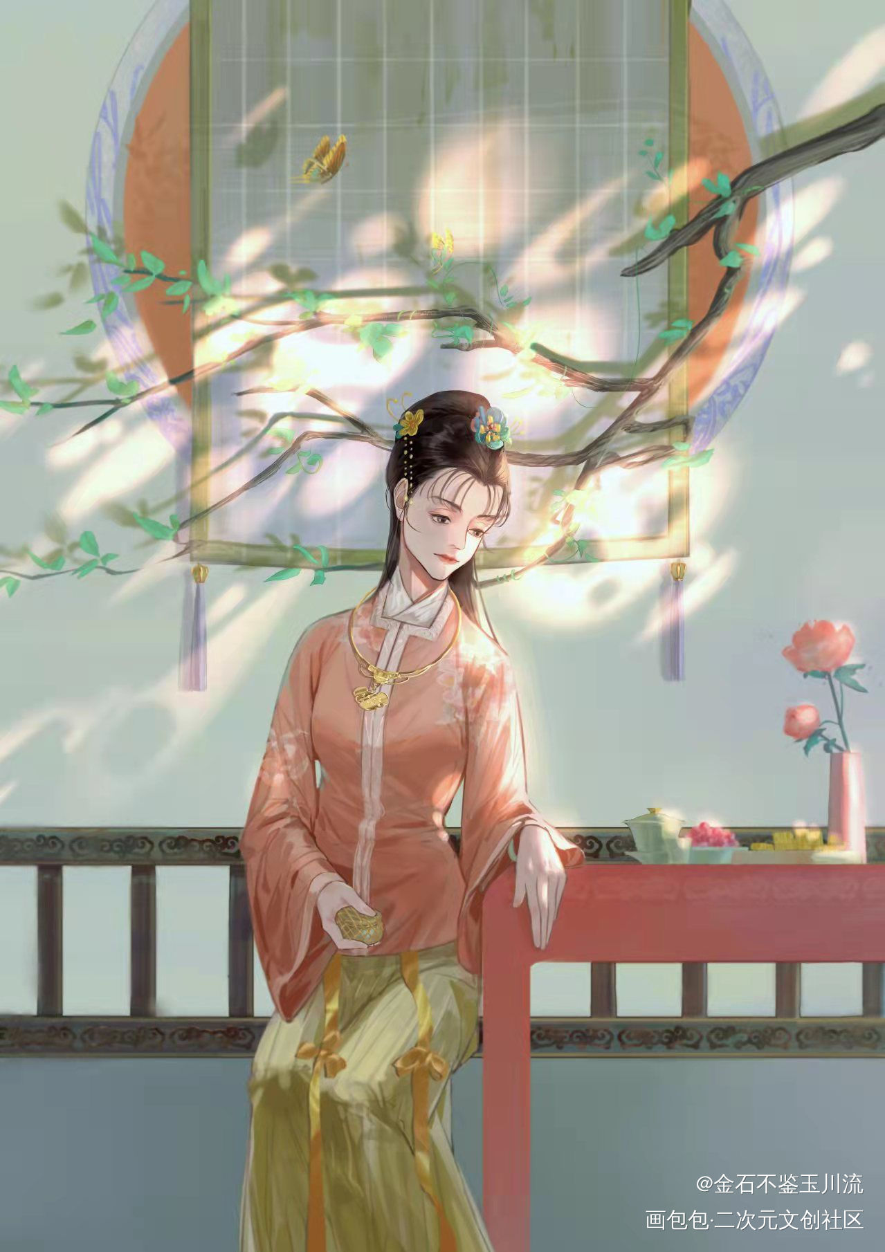 宝钗_红楼梦彩色漫画板绘涂绘画作品