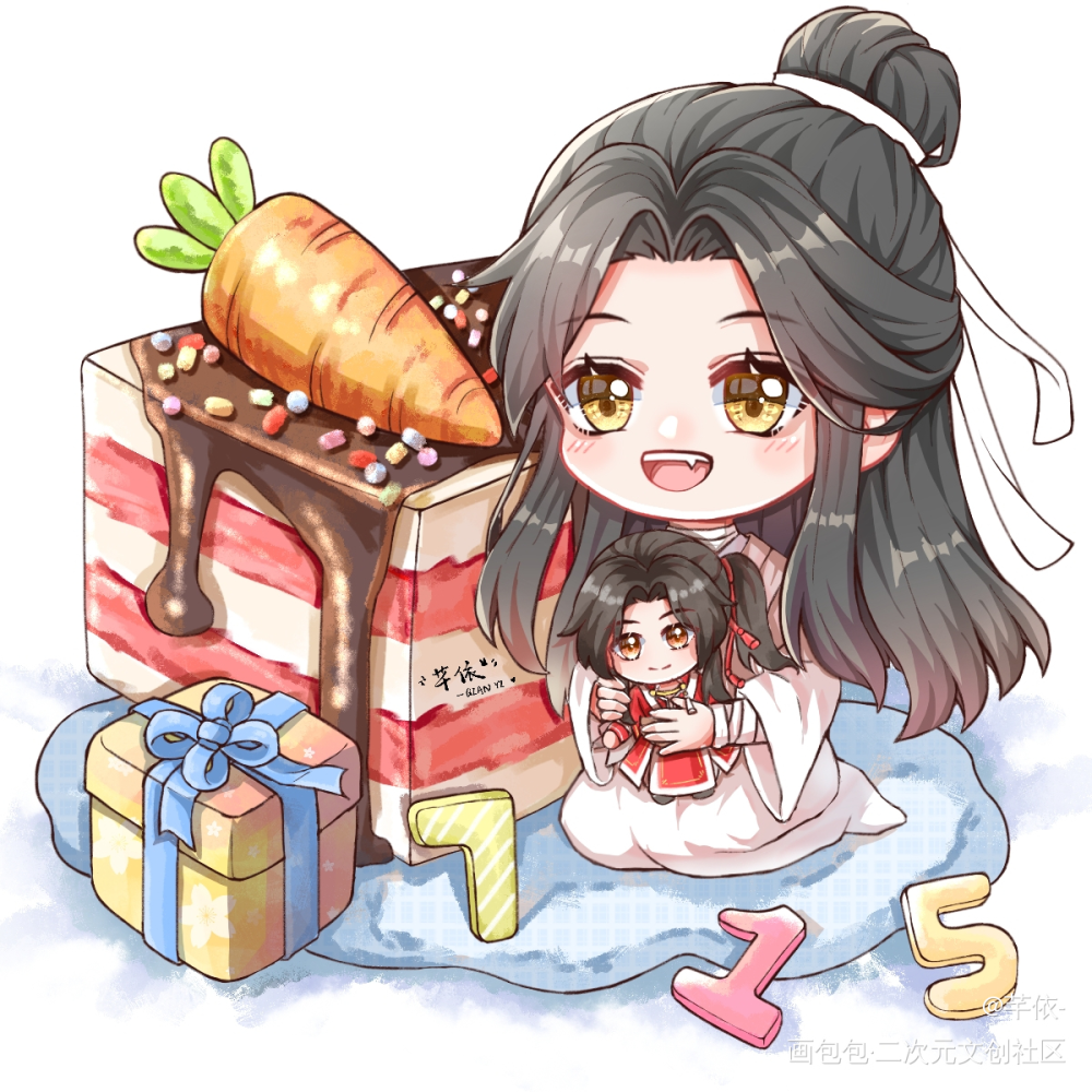 怜怜生日快乐~_天官赐福花怜古风平涂Q版同人谢怜0715生日快乐绘画绘画作品