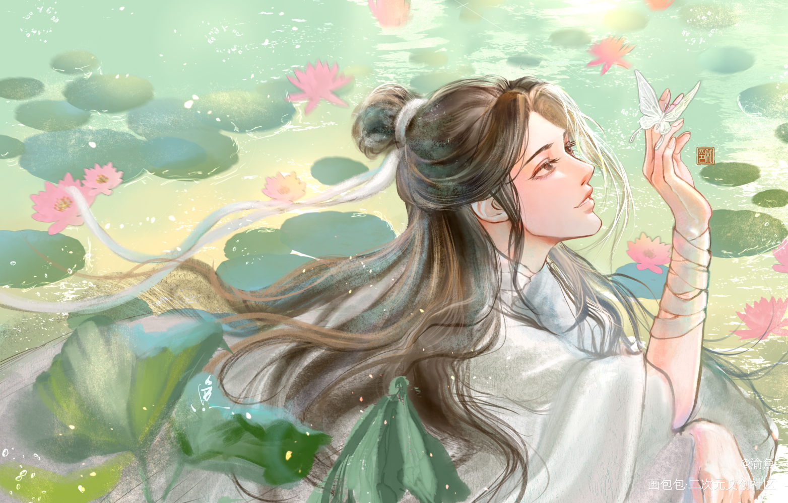 一个怜怜生贺大草图_天官赐福花怜谢怜古风半厚涂摸鱼壁纸绘画绘画作品