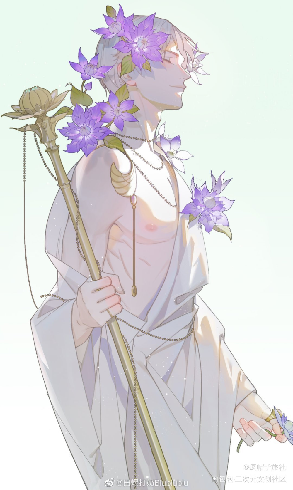 花神系列_光与夜之恋查理苏齐司礼陆沉萧逸夏鸣星绘画作品