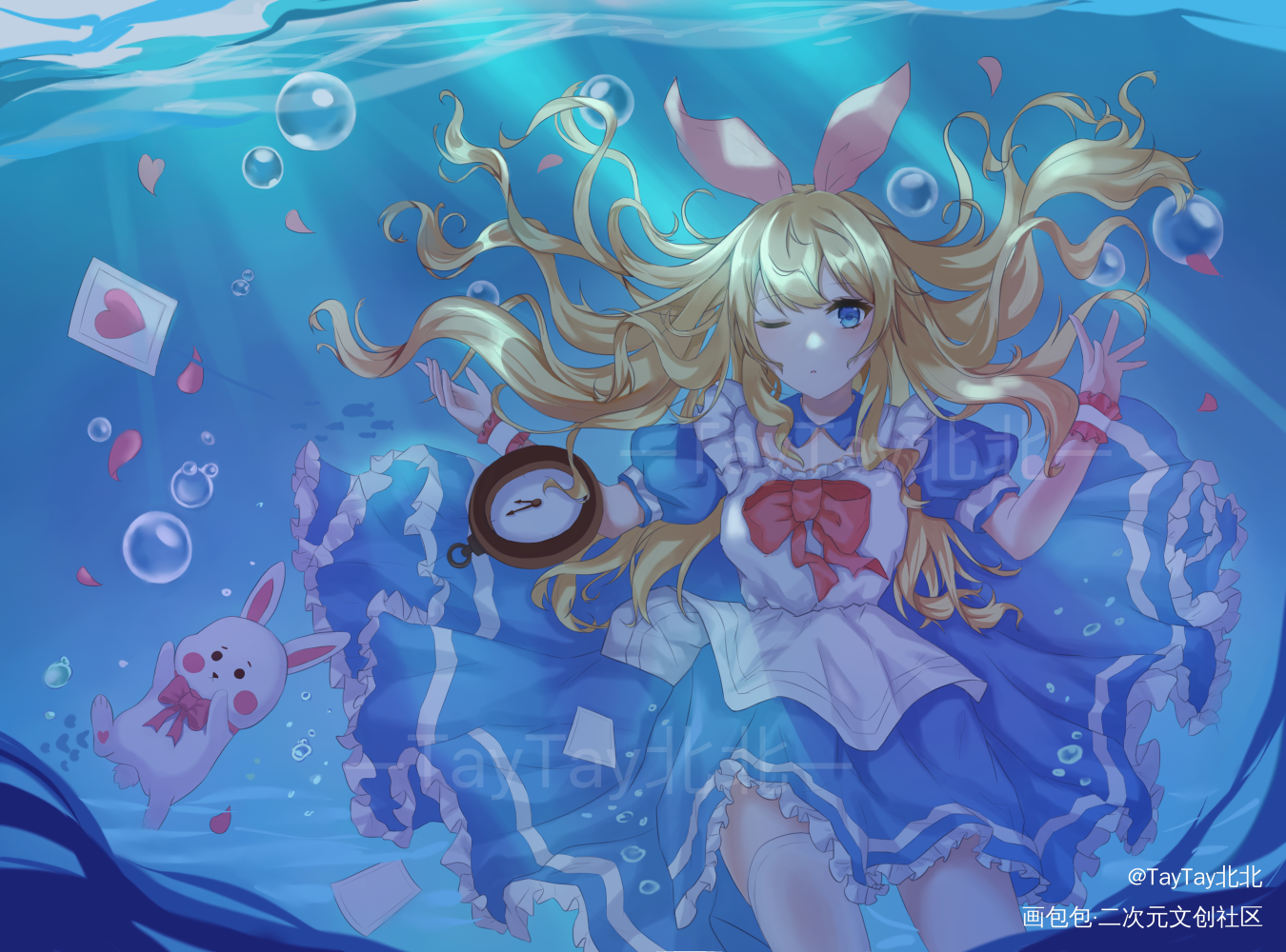 水下爱丽丝_摸鱼页约稿壁纸绘画作品