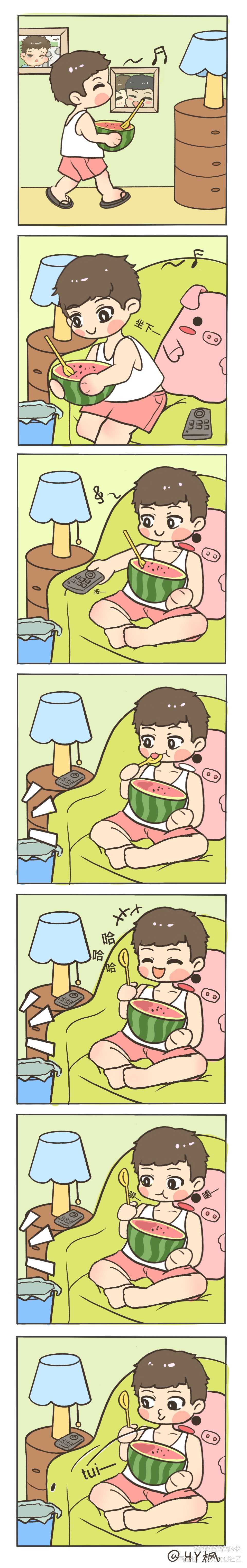 小白吃西瓜_小白杨188男团俞白Q版绘画作品