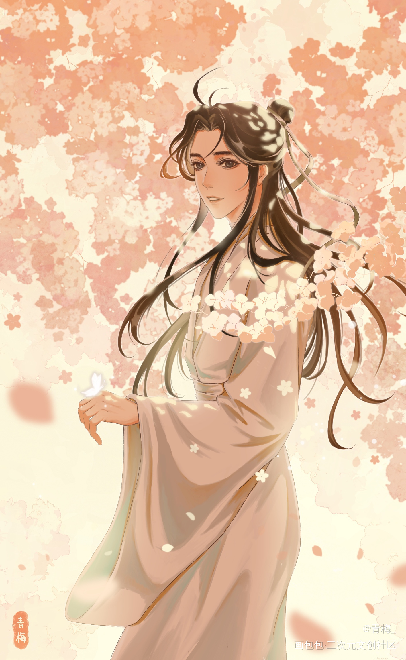 【天官赐福】回眸_天官赐福花怜谢怜古风插画绘画作品