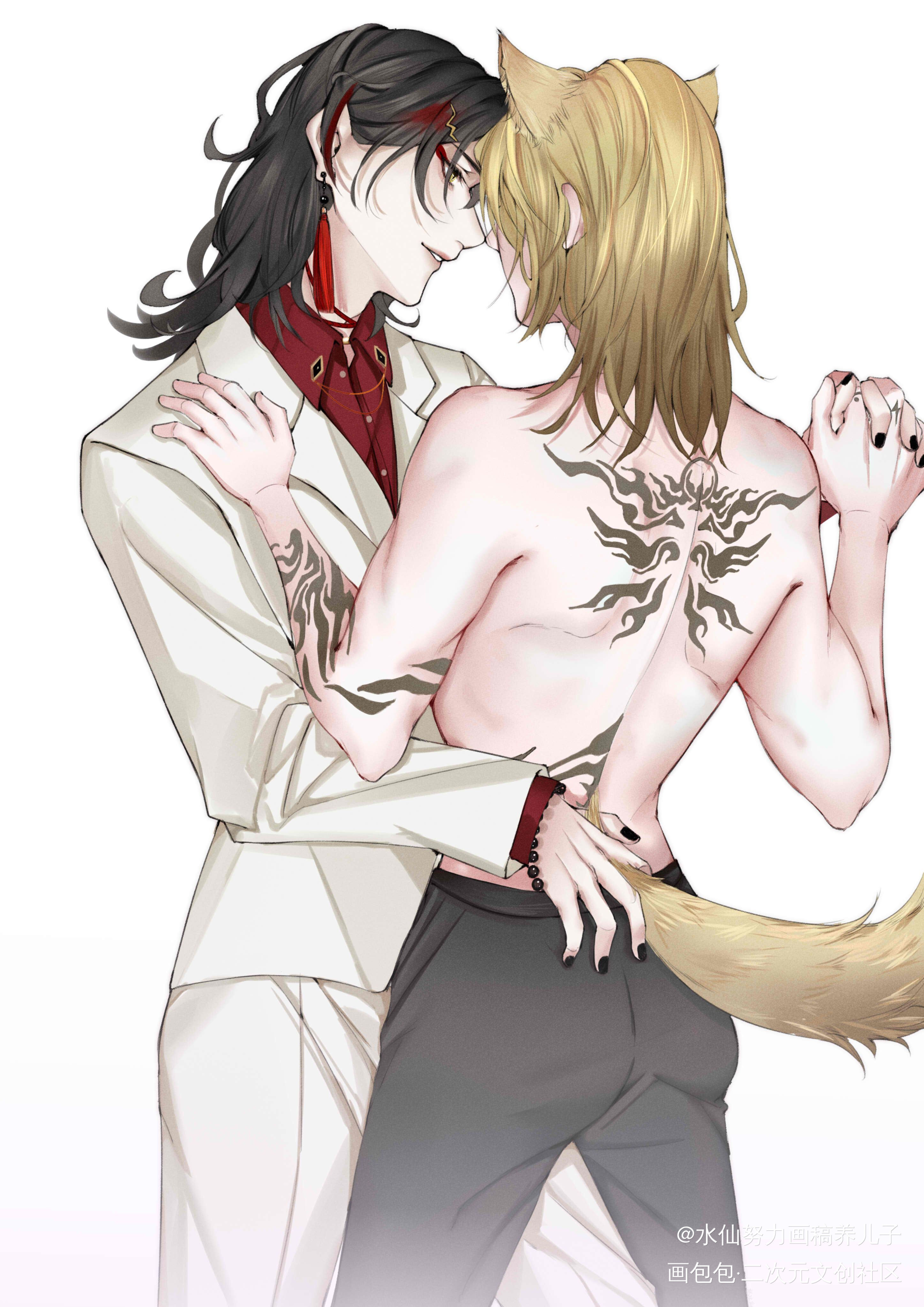 摸尾巴_板绘涂平涂插画同人voxcaluxiemLucakaneshirovoxakuma壁纸绘画绘画作品