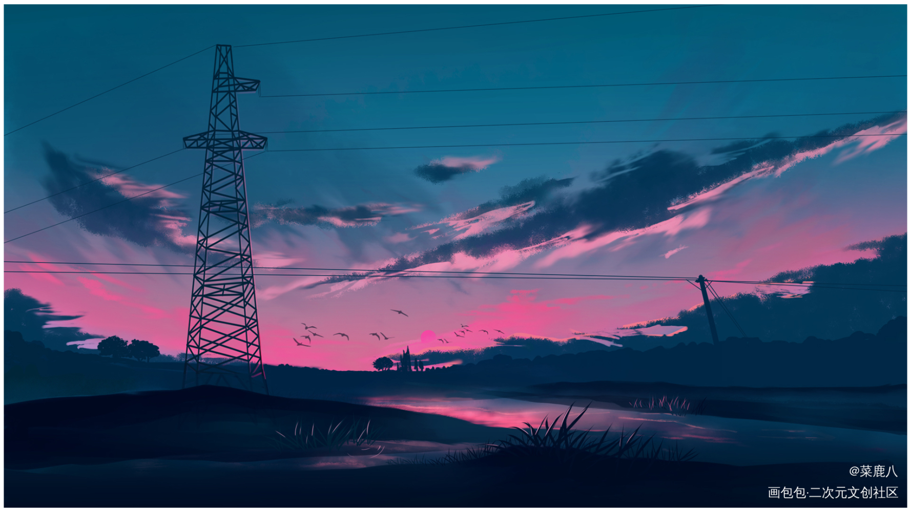 夕阳_场景绘画云场景插画风景板绘插画绘画练习板绘绘画绘画作品