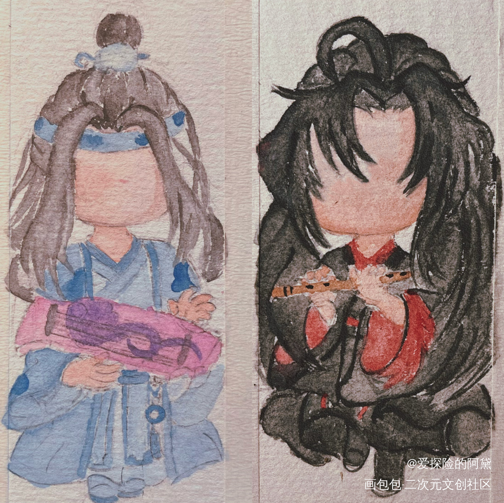 与君在身旁，别来无恙❤️_魔道祖师忘羡水彩绘画作品