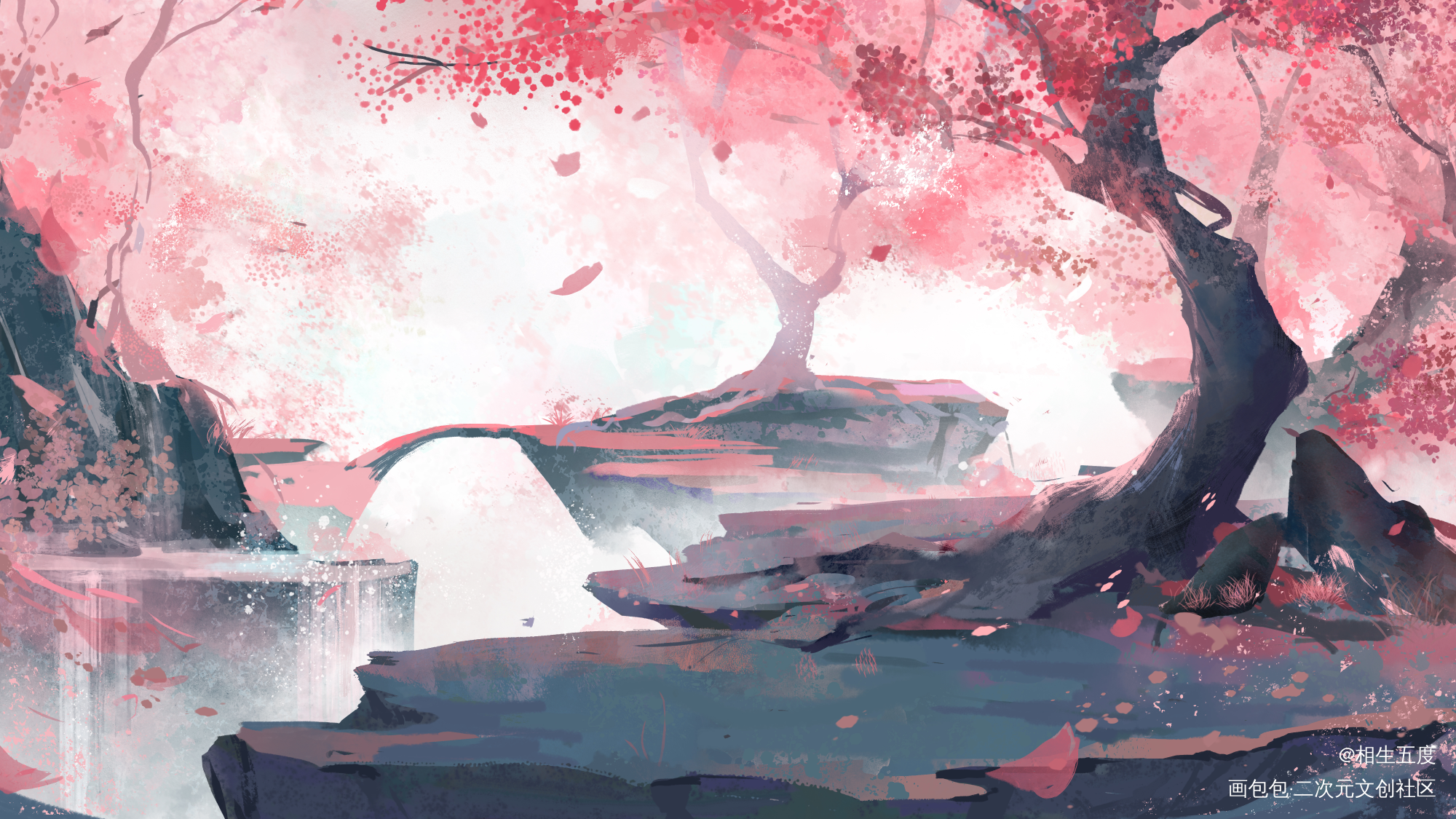 【二哈】场景_二哈和他的白猫师尊场景绘画作品
