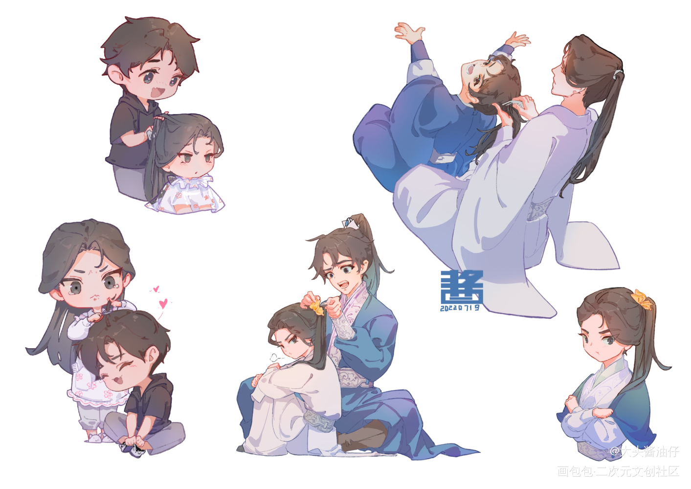 薅头发系列_二哈和他的白猫师尊燃晚绘画作品