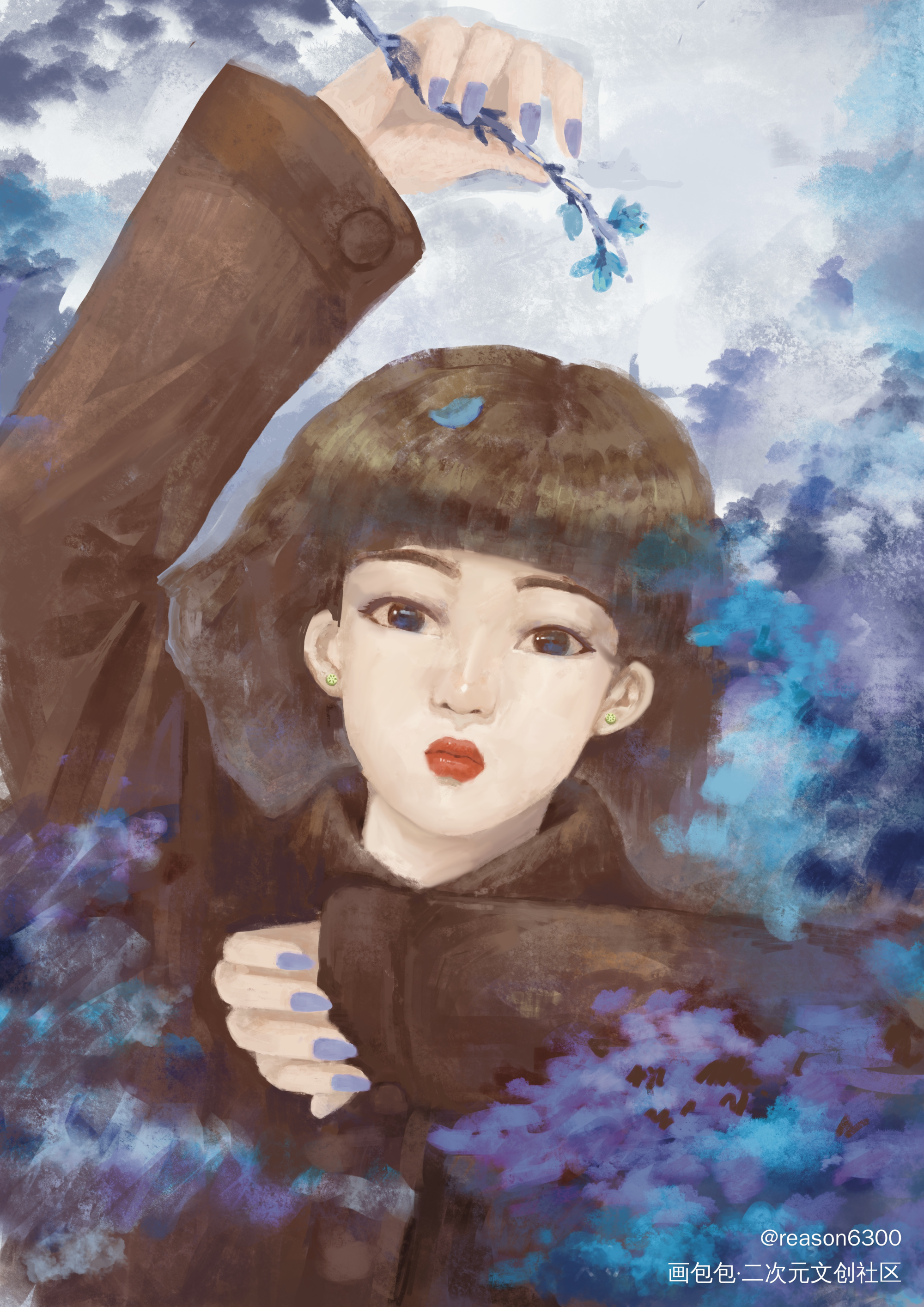 蓝与少女_板绘涂手绘绘画作品