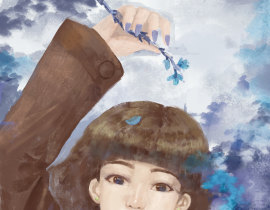 蓝与少女_绘画作品