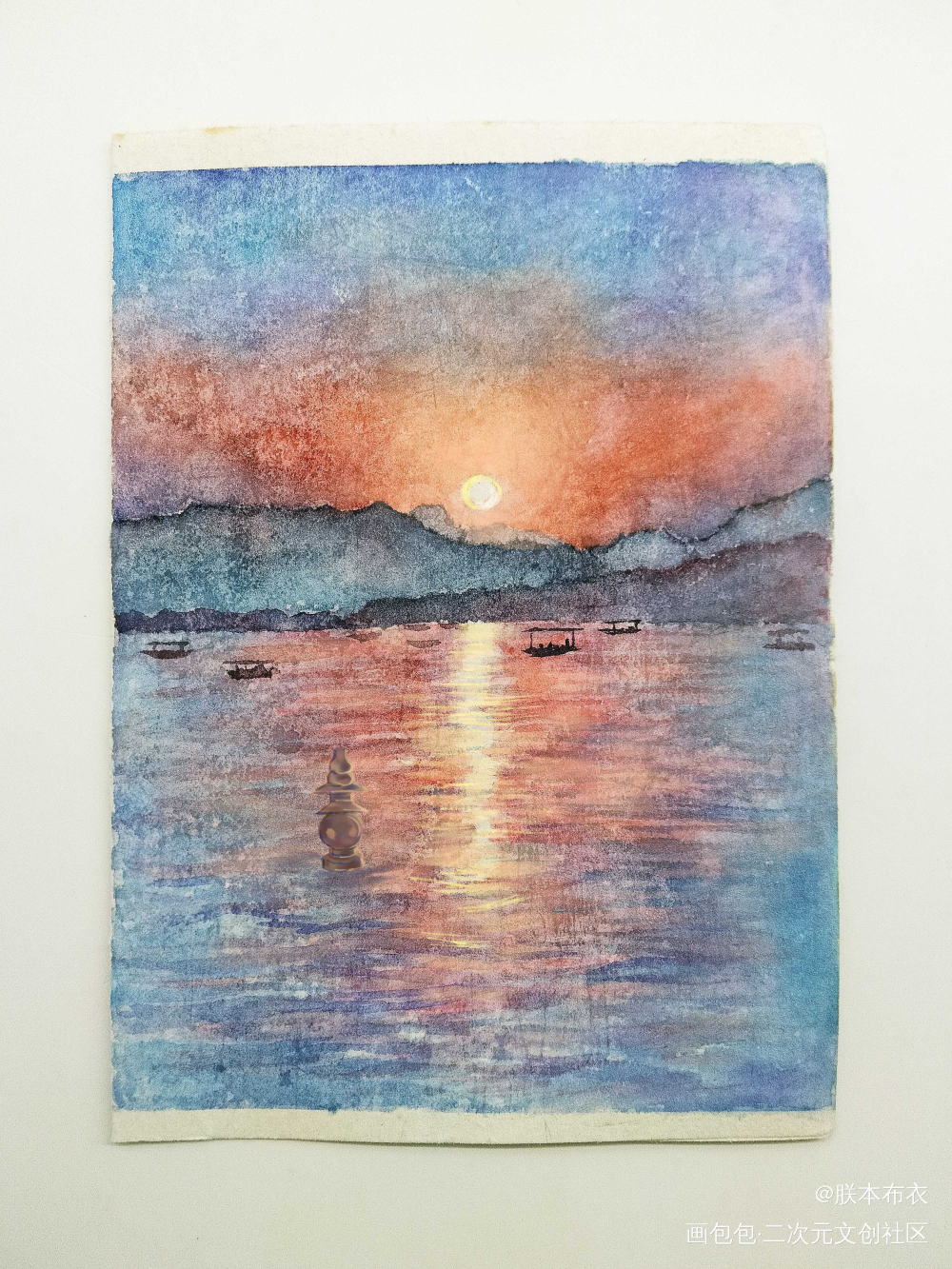 西湖夕阳_盗墓笔记水彩绘画作品