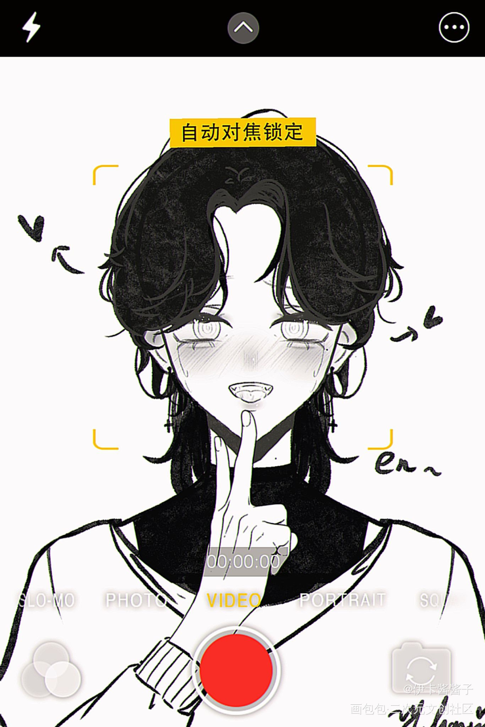 画画家里oc_黑白简笔摸鱼页平涂头像插画oc绘画作品