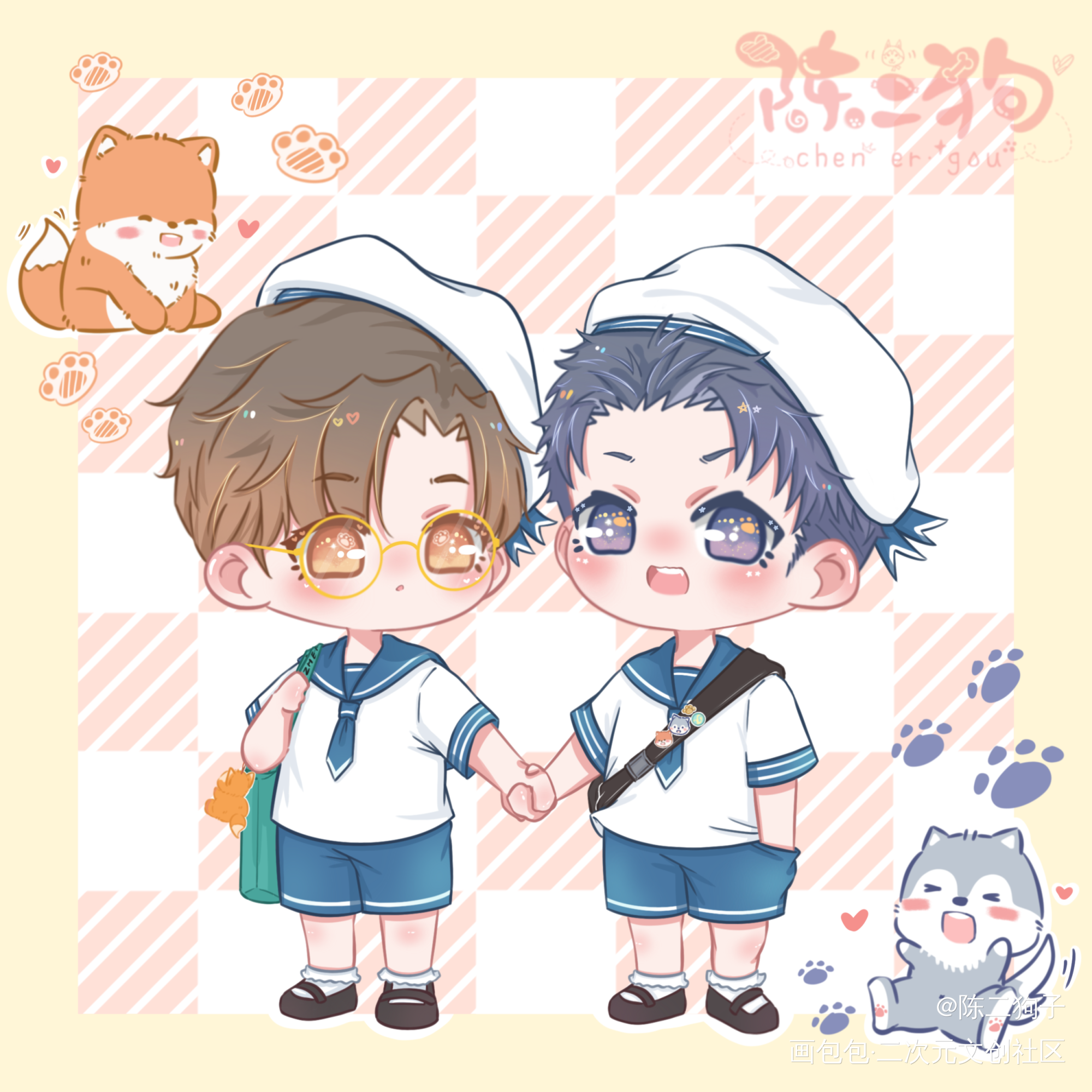 小学生活好_针锋对决188男团原顾顾青裴原炀Q版同人绘画作品