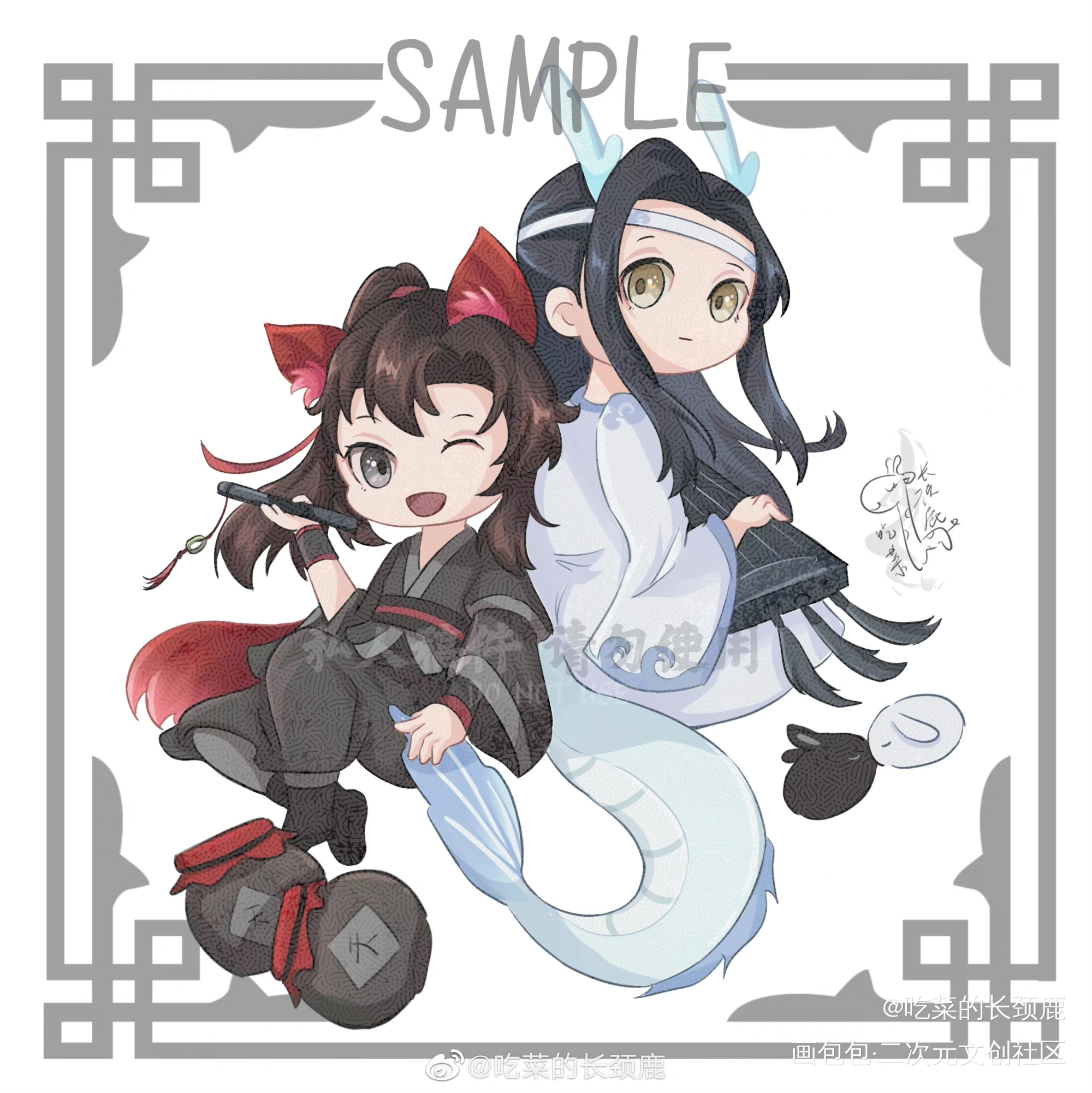 稿子_魔道祖师忘羡蓝忘机魏无羡蓝忘机魏无羡平涂Q版墨香铜臭绘画作品
