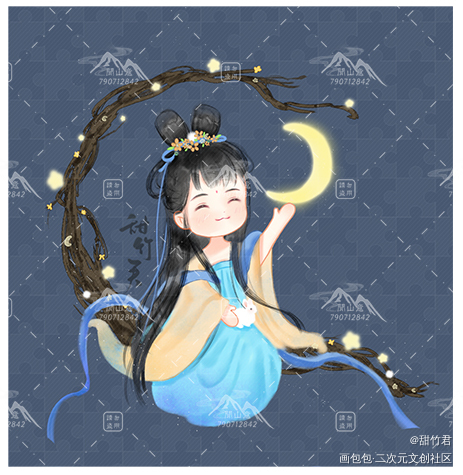月亮小仙(๑ت๑)_Q版人物古代Q版小姐姐古风人物Q版插画古风插画求约稿原创插画板绘插画绘画绘画作品
