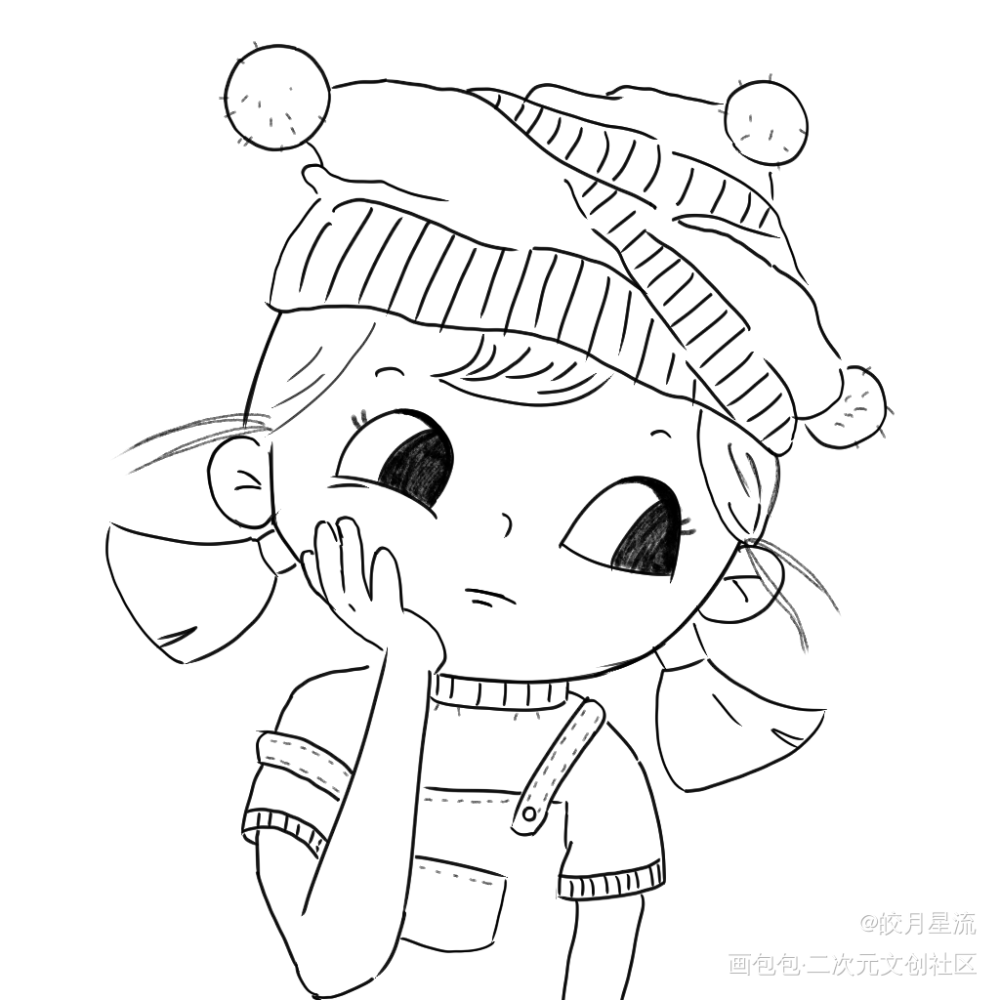 可可爱爱的女孩子_我的青春有TA同行铅笔黑白简笔圆珠笔摸鱼页绘画作品