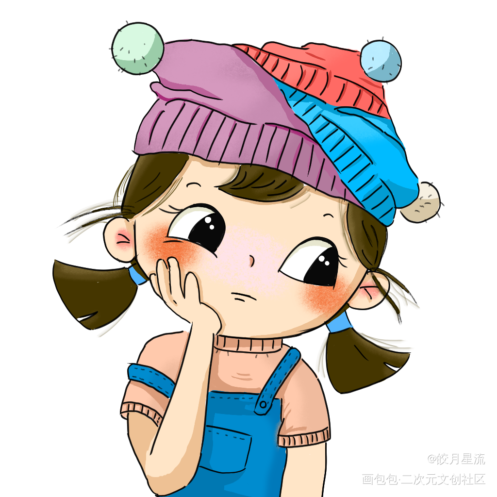 上色后的小女孩_彩色漫画板绘涂圆珠笔摸鱼页绘画作品