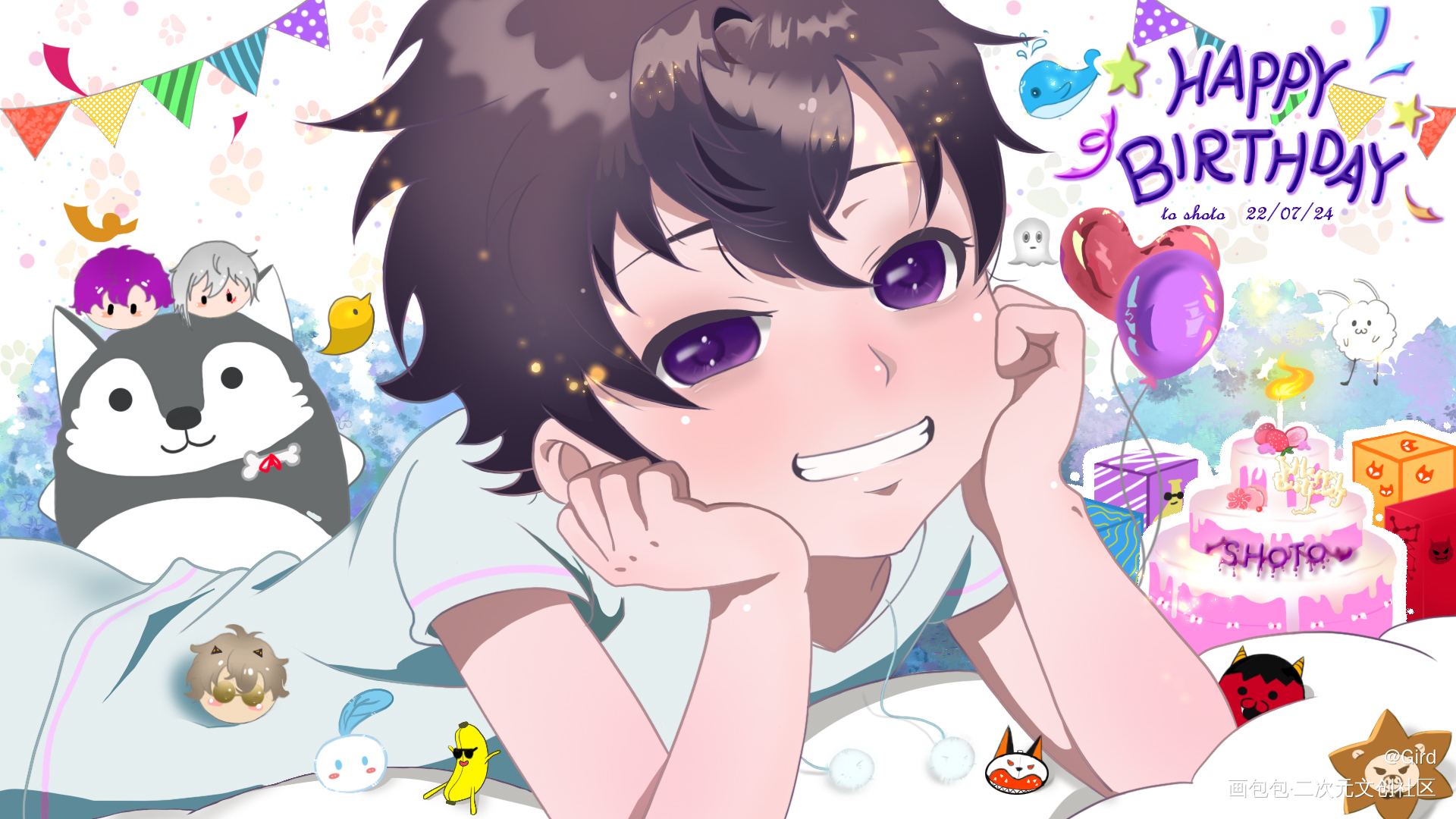 shoto生贺图_虚拟主播手绘Q版shoto板绘绘画作品
