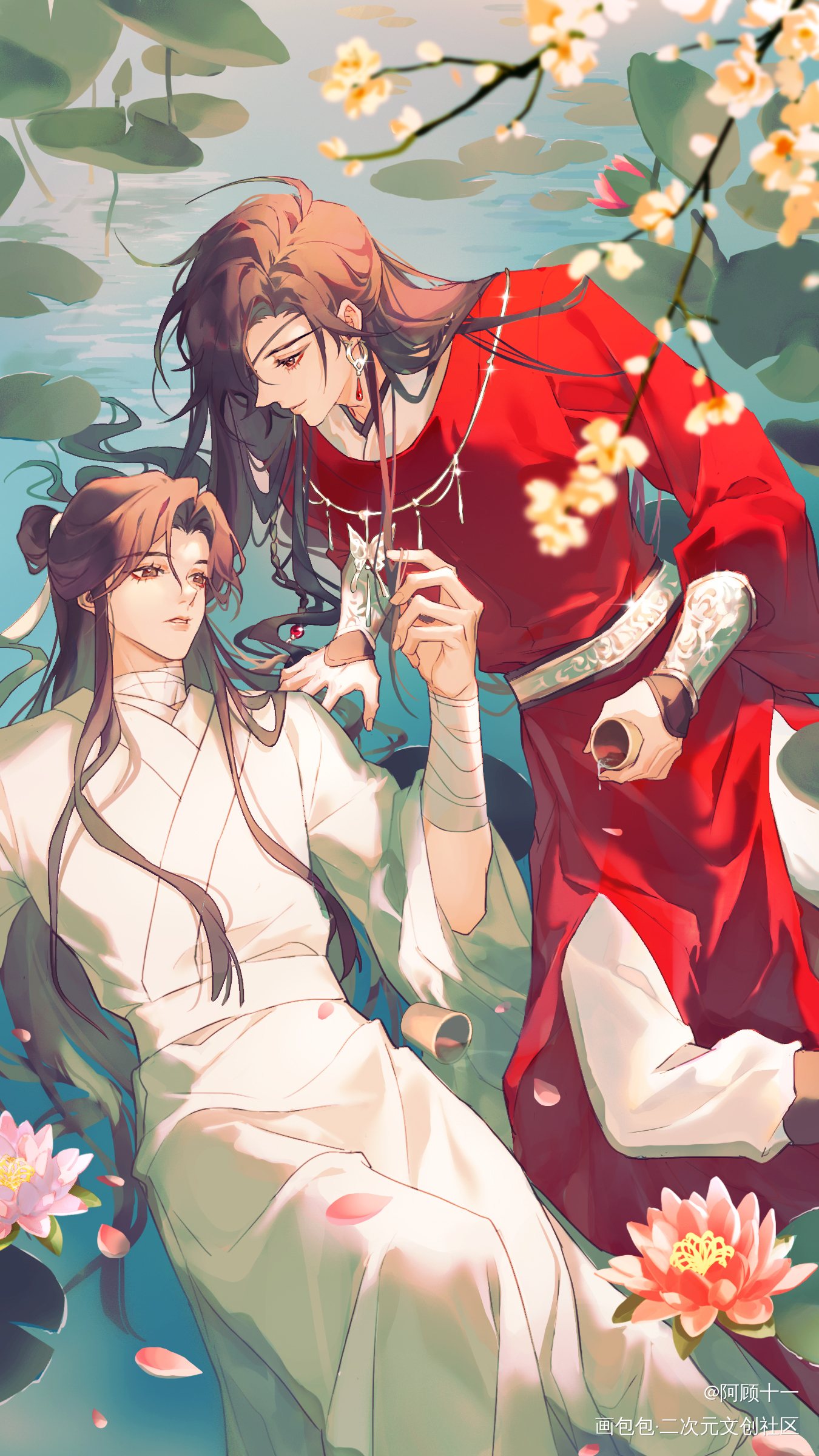 误入藕花深处_天官赐福花怜谢怜花城插画同人绘画作品