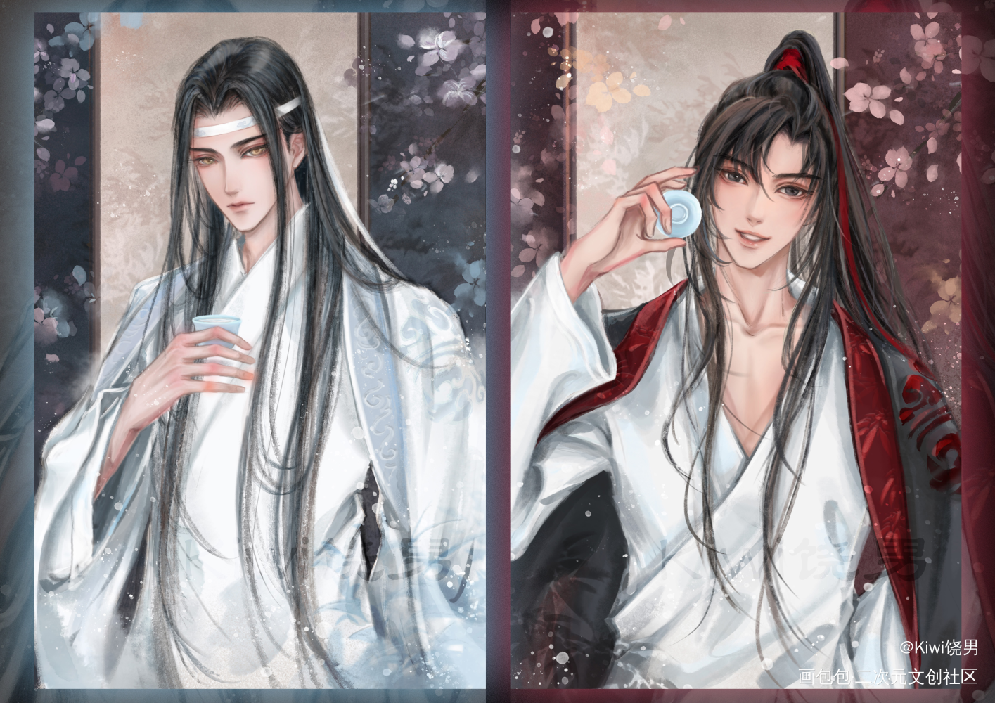 【忘羡】修图-喝一杯呗_魔道祖师忘羡蓝忘机魏无羡板绘涂绘画作品