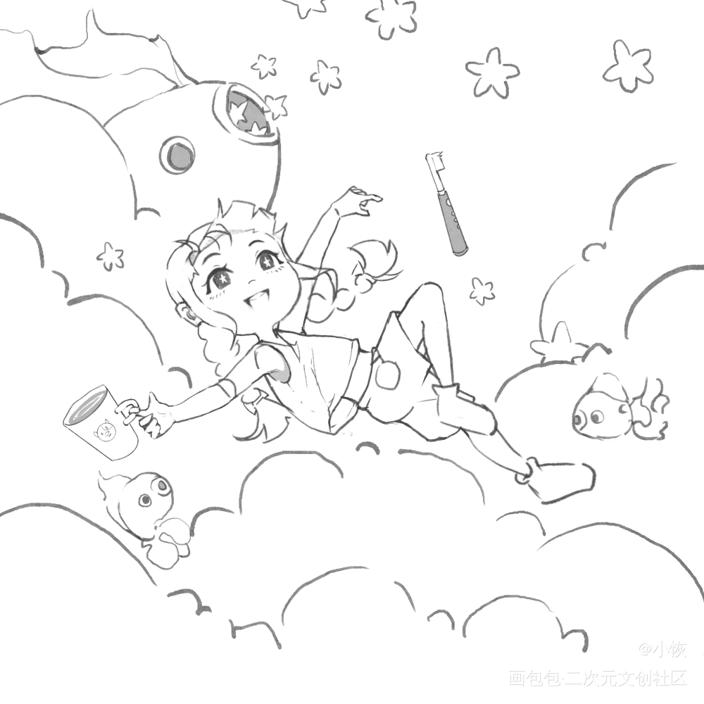 《我的神奇小蓝牛》刷牙异想记_绘本插画板绘绘画作品