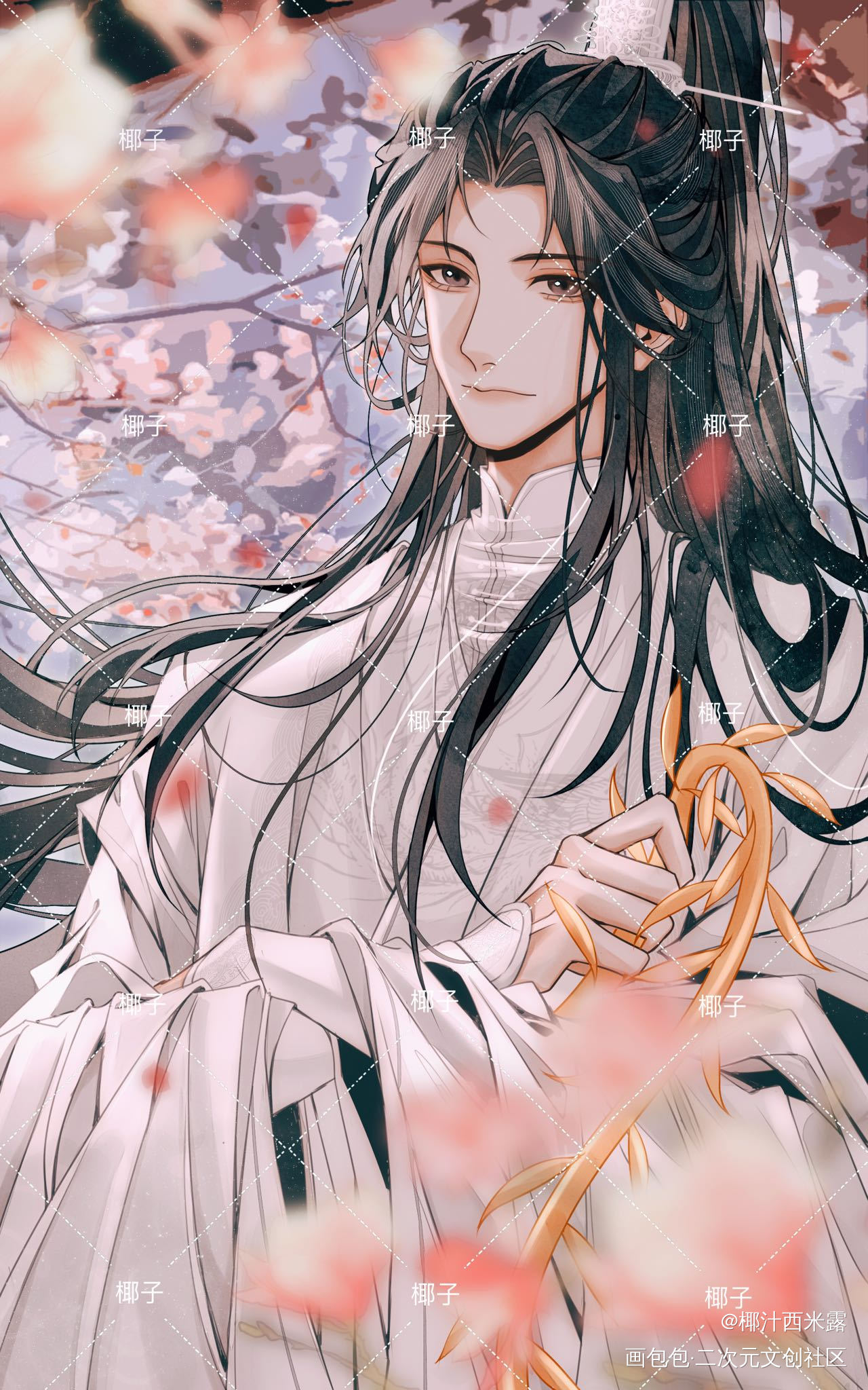 海棠花下的晚宁_二哈和他的白猫师尊绘画作品