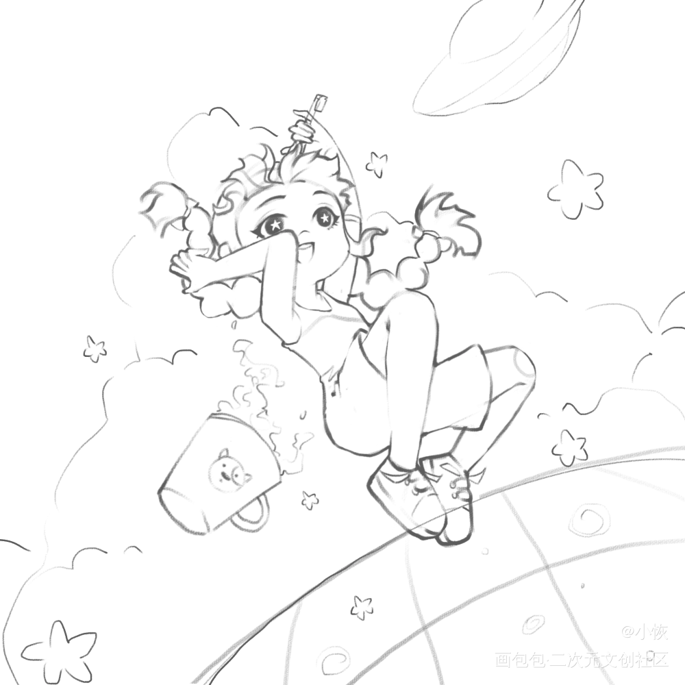 《我的神奇小蓝牛》宇宙一日游_绘本插画板绘绘画作品