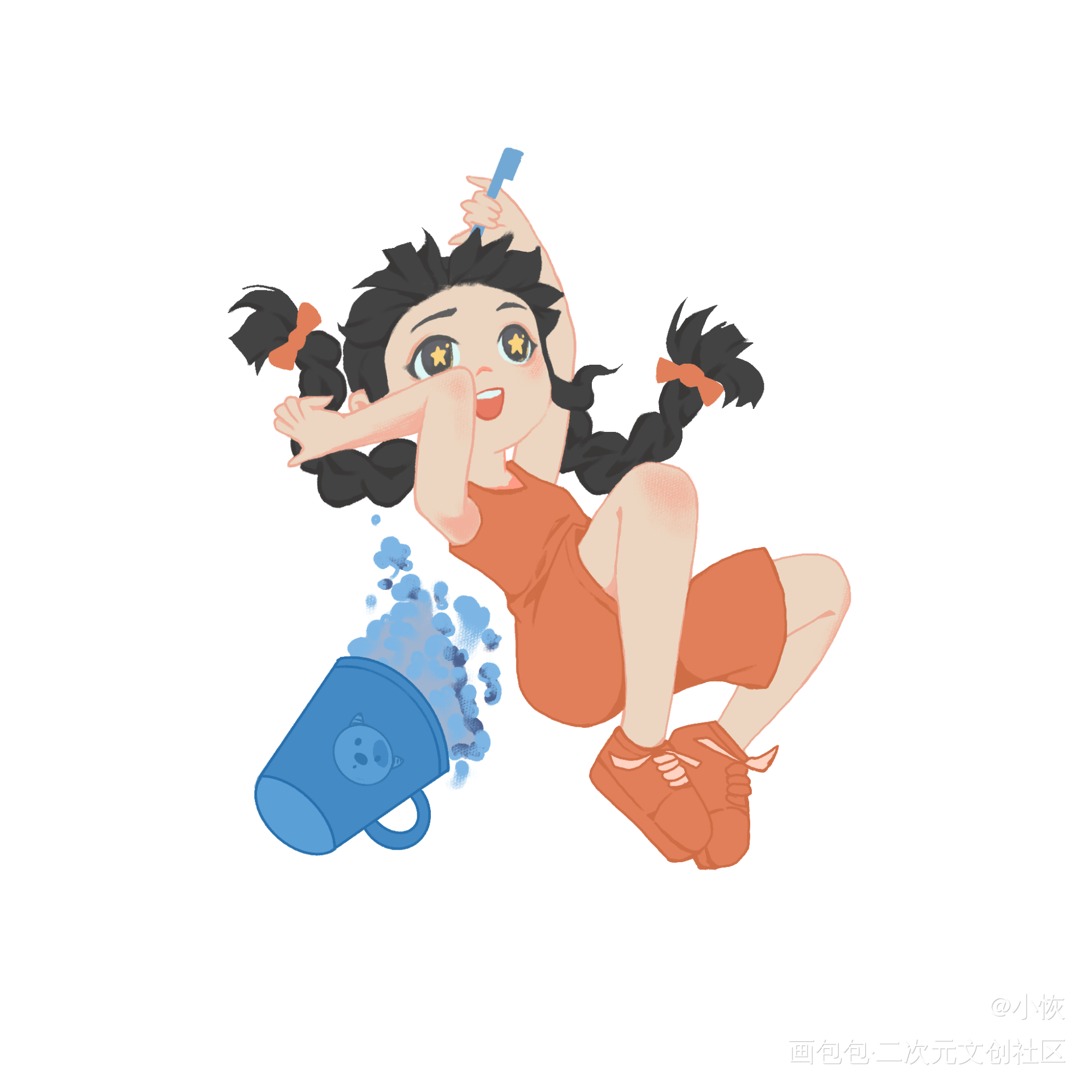 《我的神奇小蓝牛》宇宙一日游_绘本插画板绘绘画作品