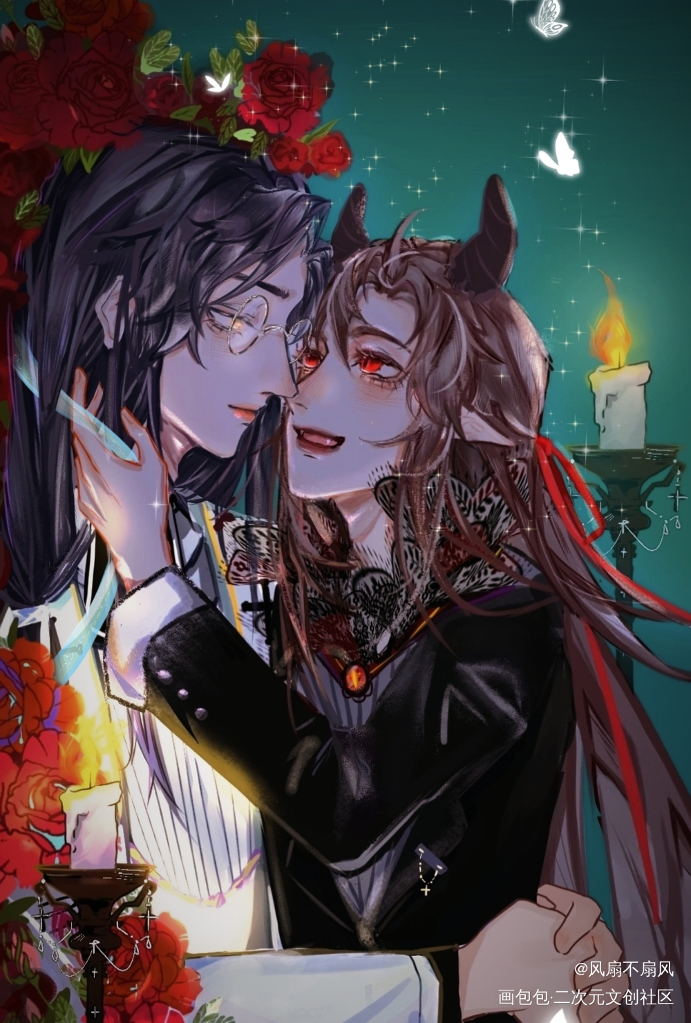 神父叽x恶魔羡_魔道祖师忘羡魏婴蓝湛蓝忘机魏无羡绘画作品