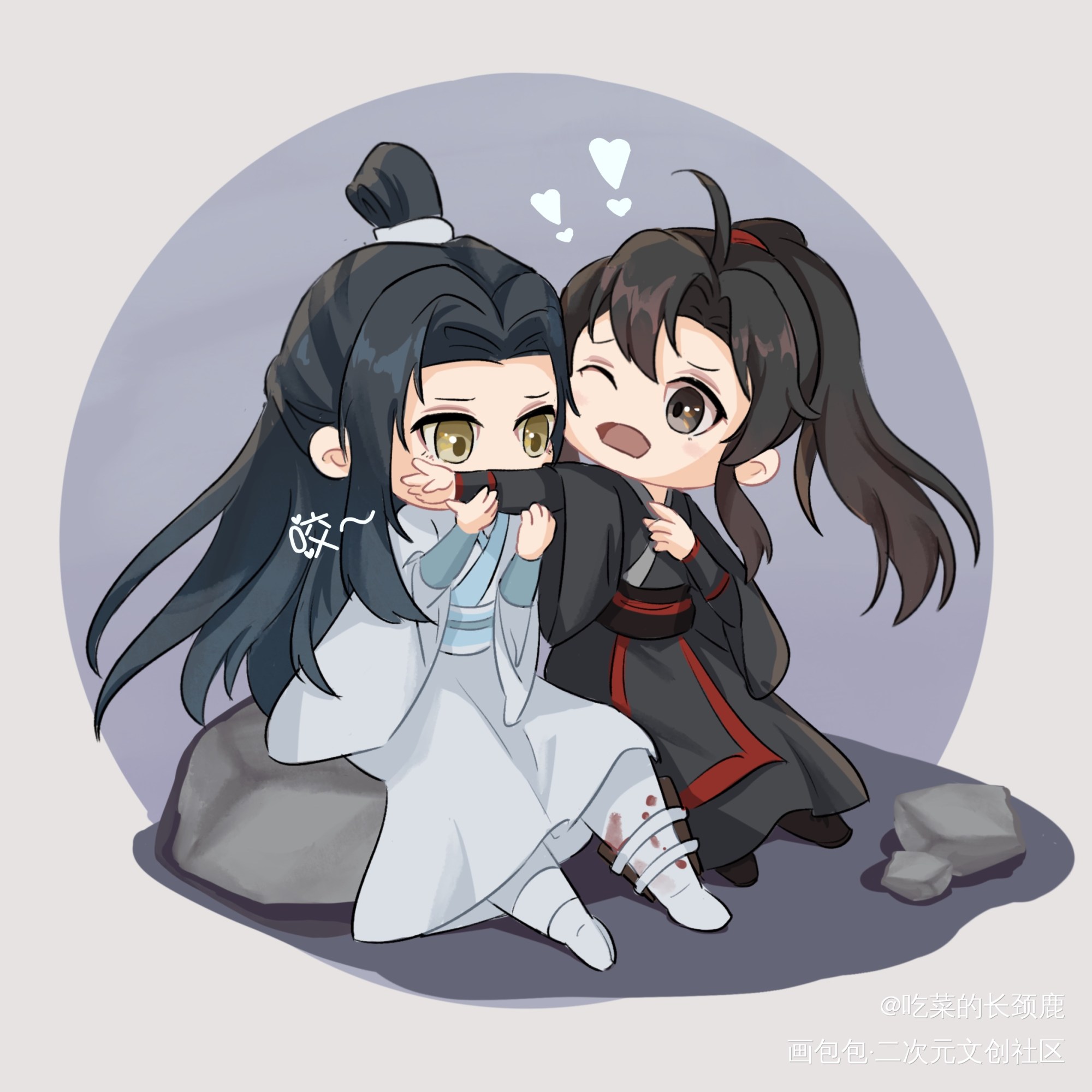 咔嚓 我咬～_魔道祖师忘羡蓝忘机魏无羡蓝忘机魏无羡平涂Q版墨香铜臭绘画作品