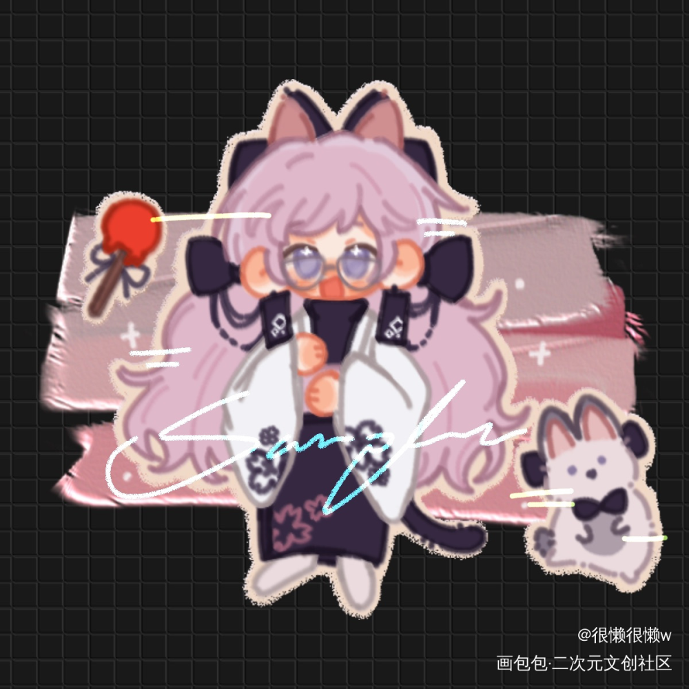 猫猫_圆珠笔可爱平涂日系Q版头像二创约稿绘画作品
