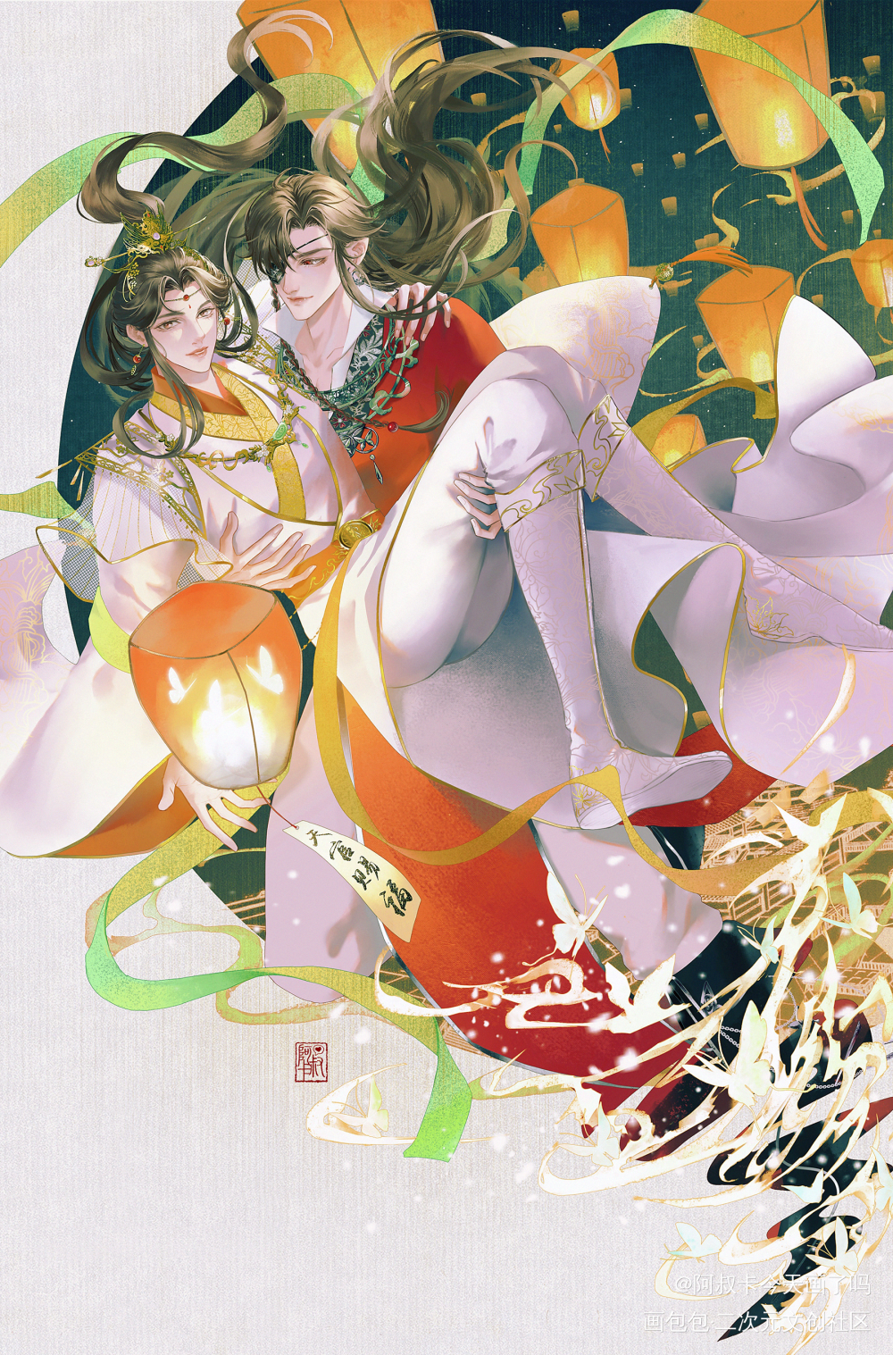 明灯三千_天官赐福花怜谢怜花城古风墨香铜臭绘画作品