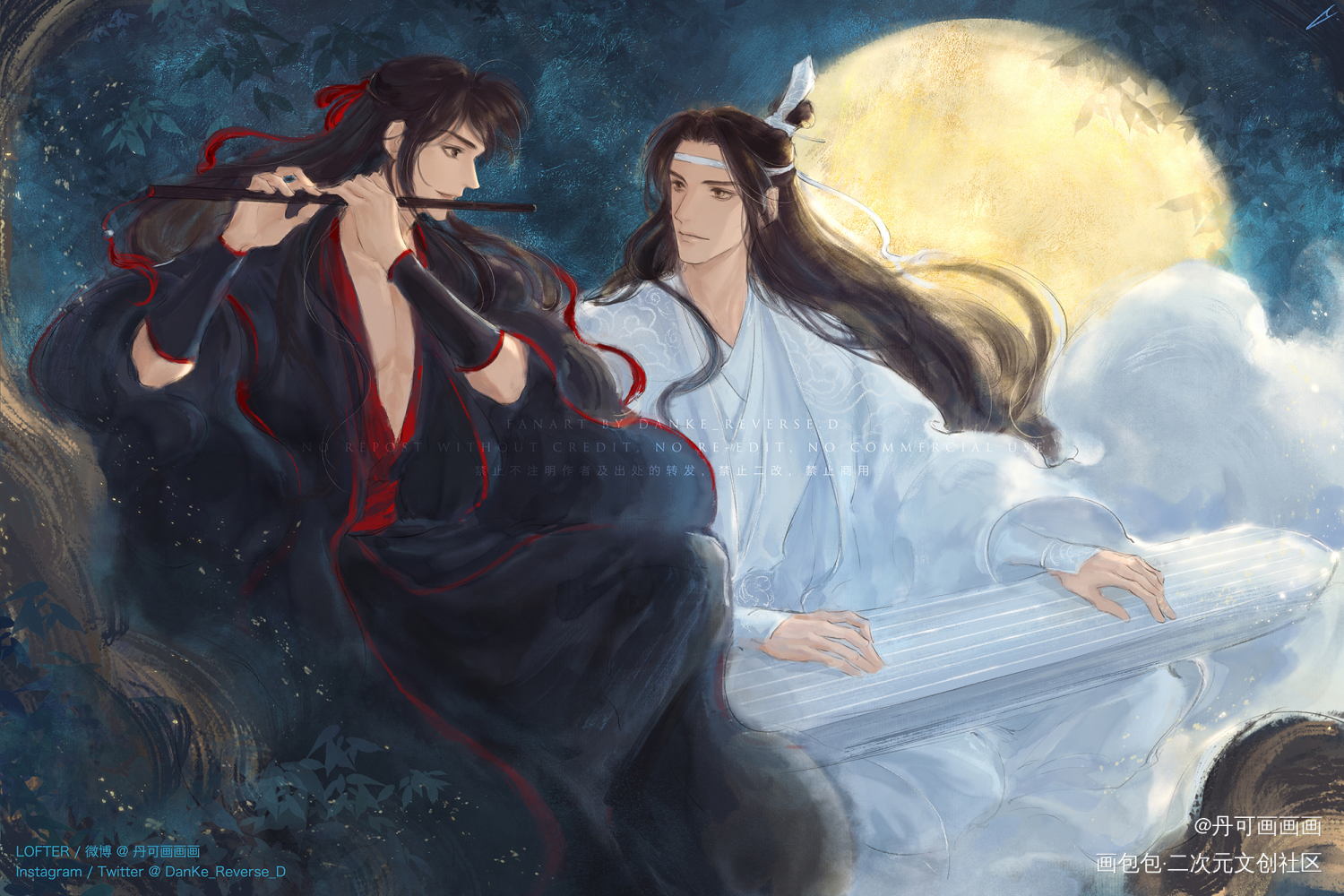 琴笛合鸣 生生世世_魔道祖师忘羡蓝忘机魏无羡绘画作品