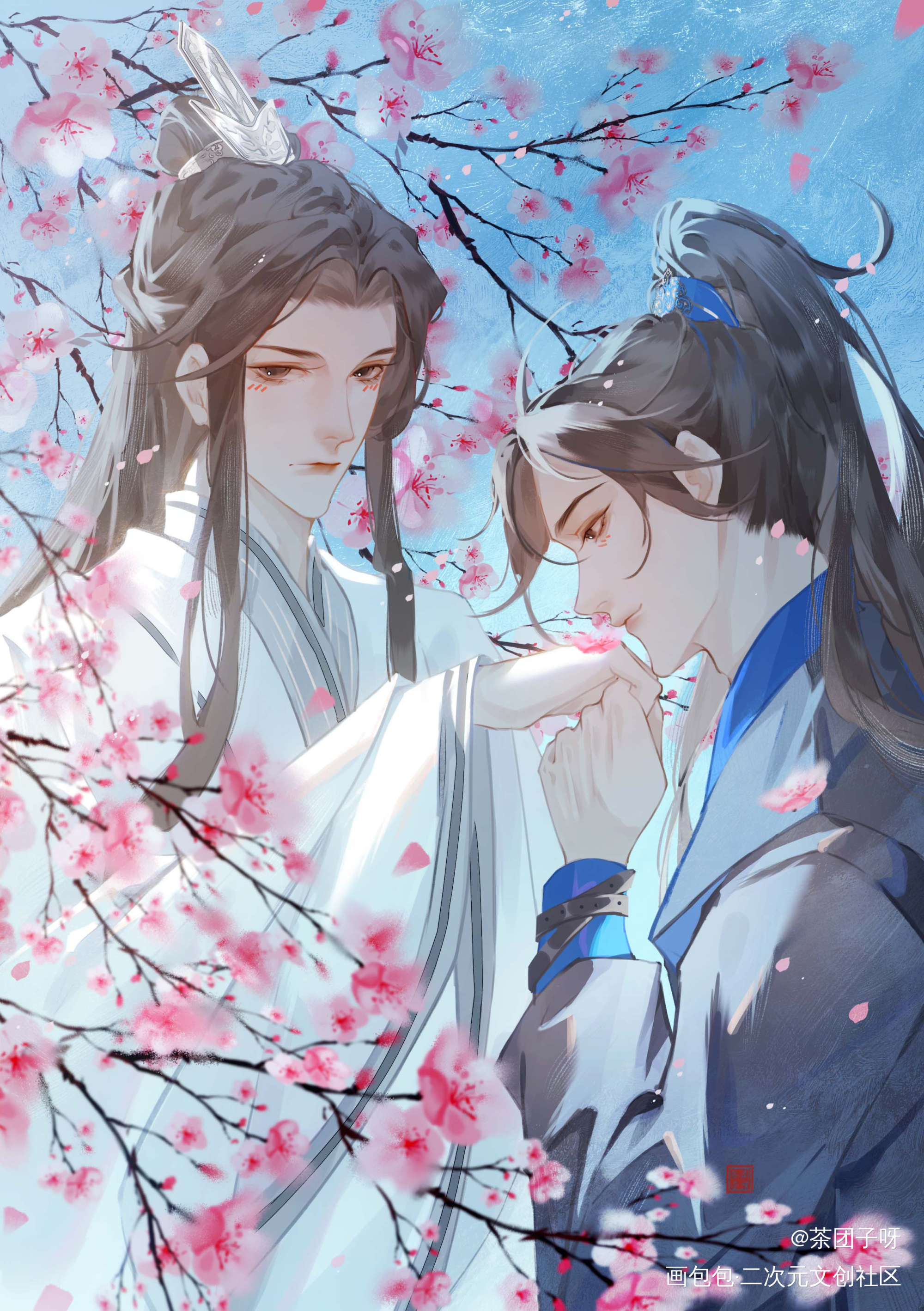 二哈七夕贺图_二哈和他的白猫师尊燃晚绘画作品