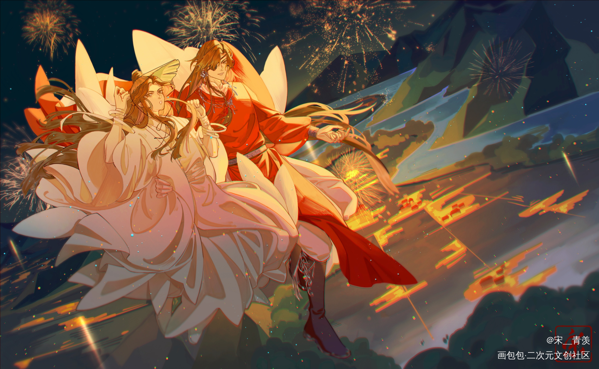 烟火里_天官赐福花怜绘画作品