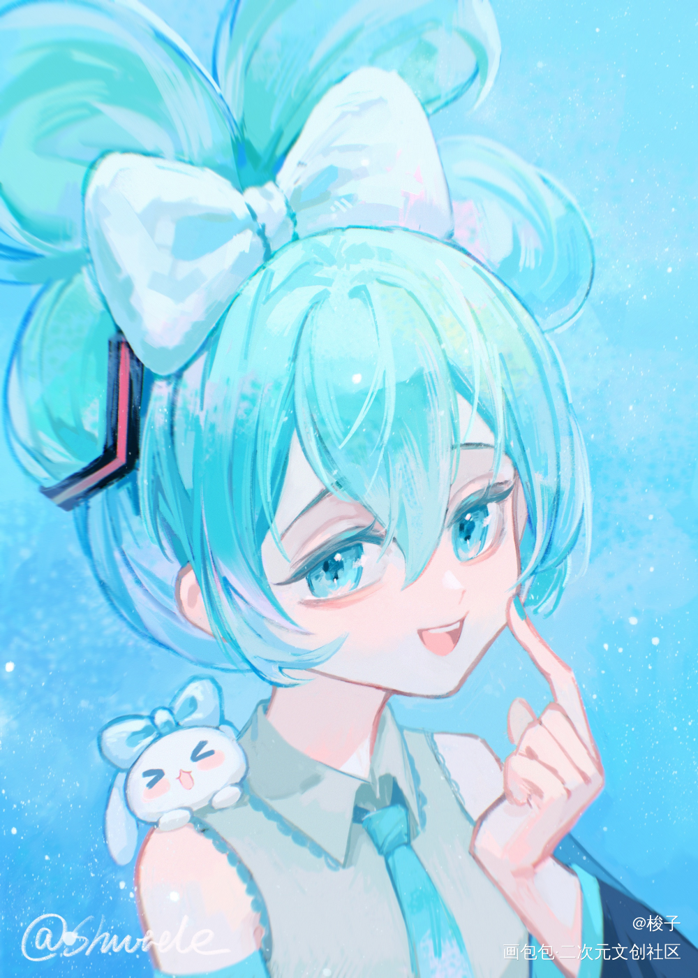 米库和玉桂狗_玉桂狗初音未来procreate初音miku绘画作品