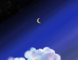 好想趴在云上看月亮_绘画作品