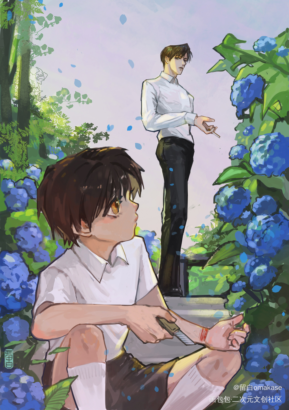 “小鬼，你不疼吗？”_病案本谢清呈贺予肉包不吃肉绘画作品
