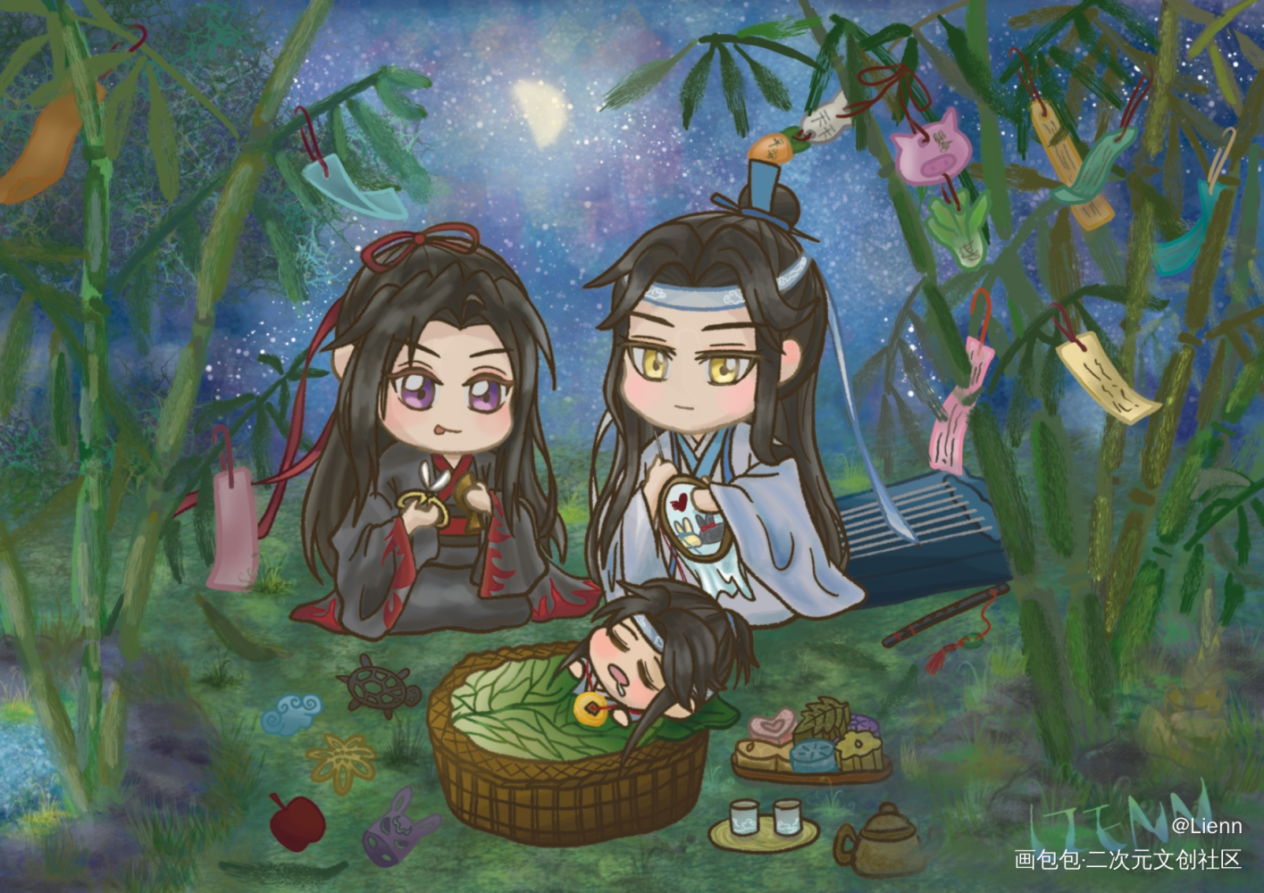 七夕_魔道祖师忘羡Q版绘画作品