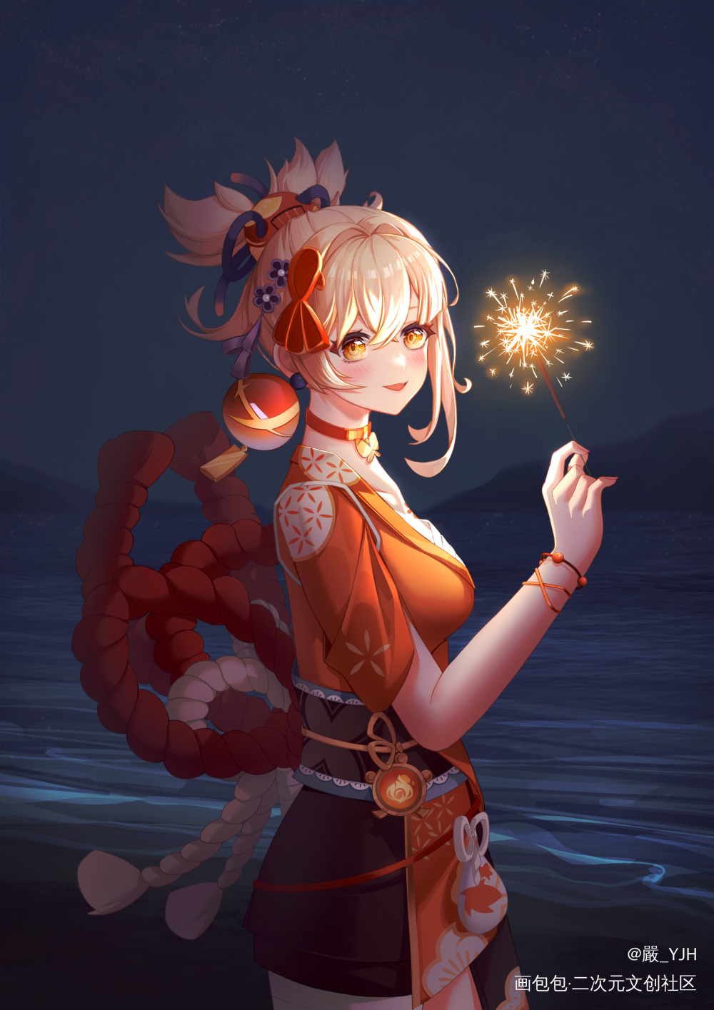板绘宵宫✨_原神日系插画同人宵宫摸鱼约稿二次元板绘绘画绘画作品