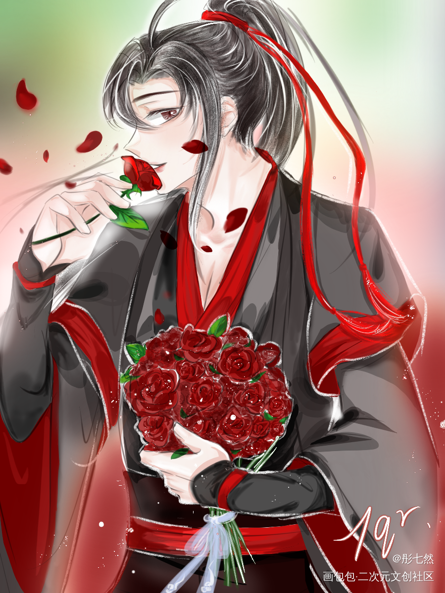 花很美，赠你🌹_魔道祖师忘羡板绘涂同人绘画作品