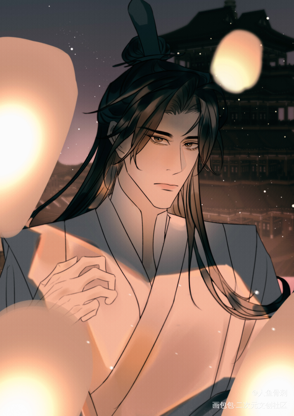 师尊_二哈和他的白猫师尊古风厚涂水彩头像插画同人约稿板绘绘画作品